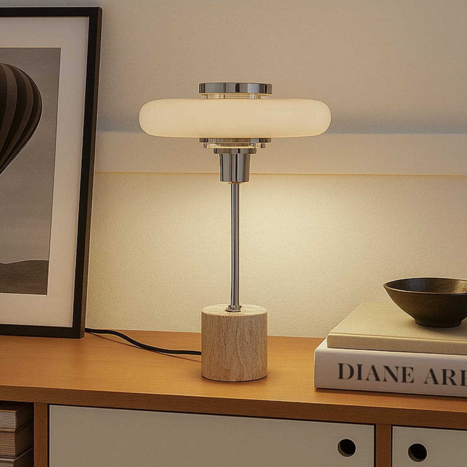 Branford bordlampe beige travertin 46 cm - Lindby - Stue - Vintage - Metall - Med en lyskilde