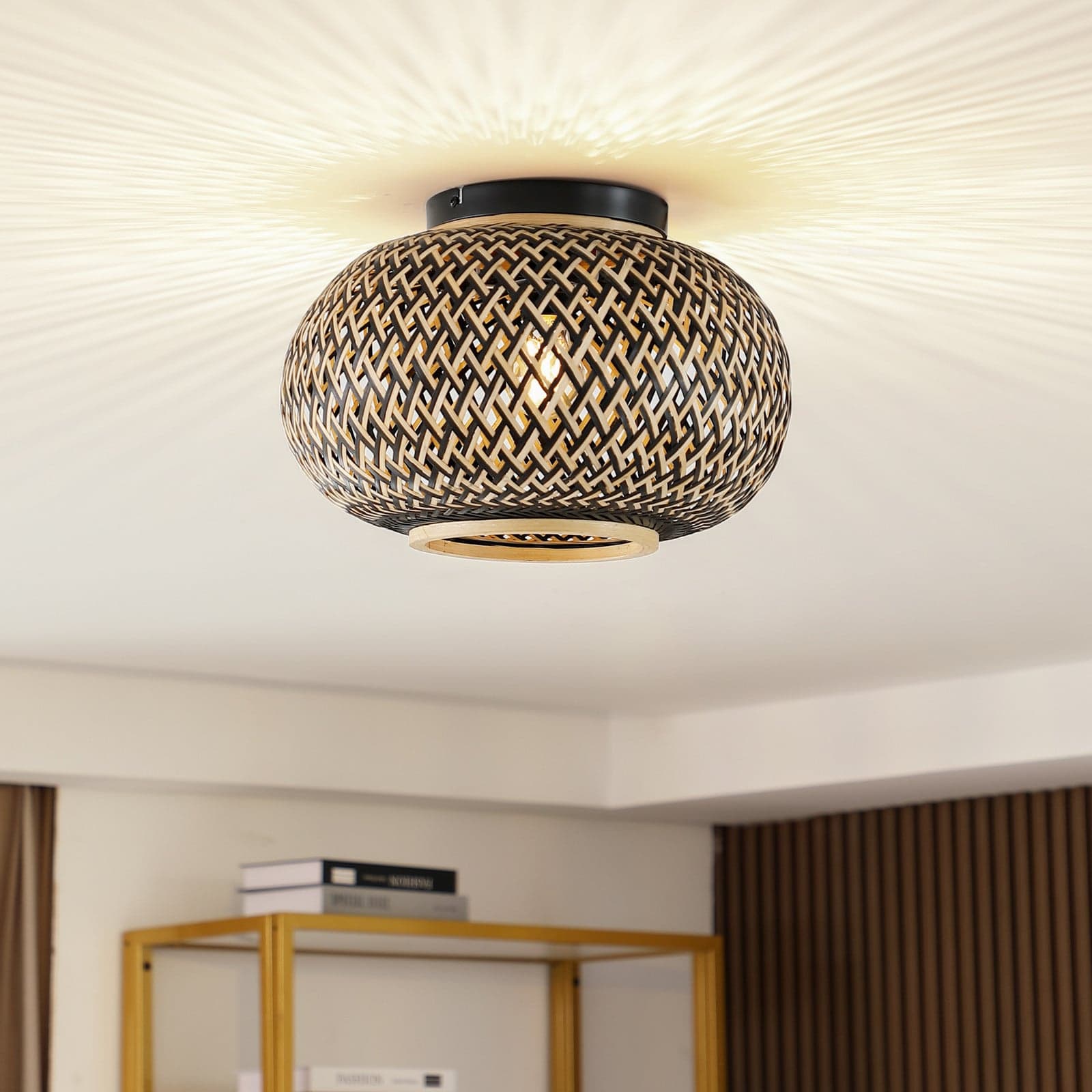 Nerys Taklampe Black/Wood - Lindby - Stue - Tre - Med en lyskilde