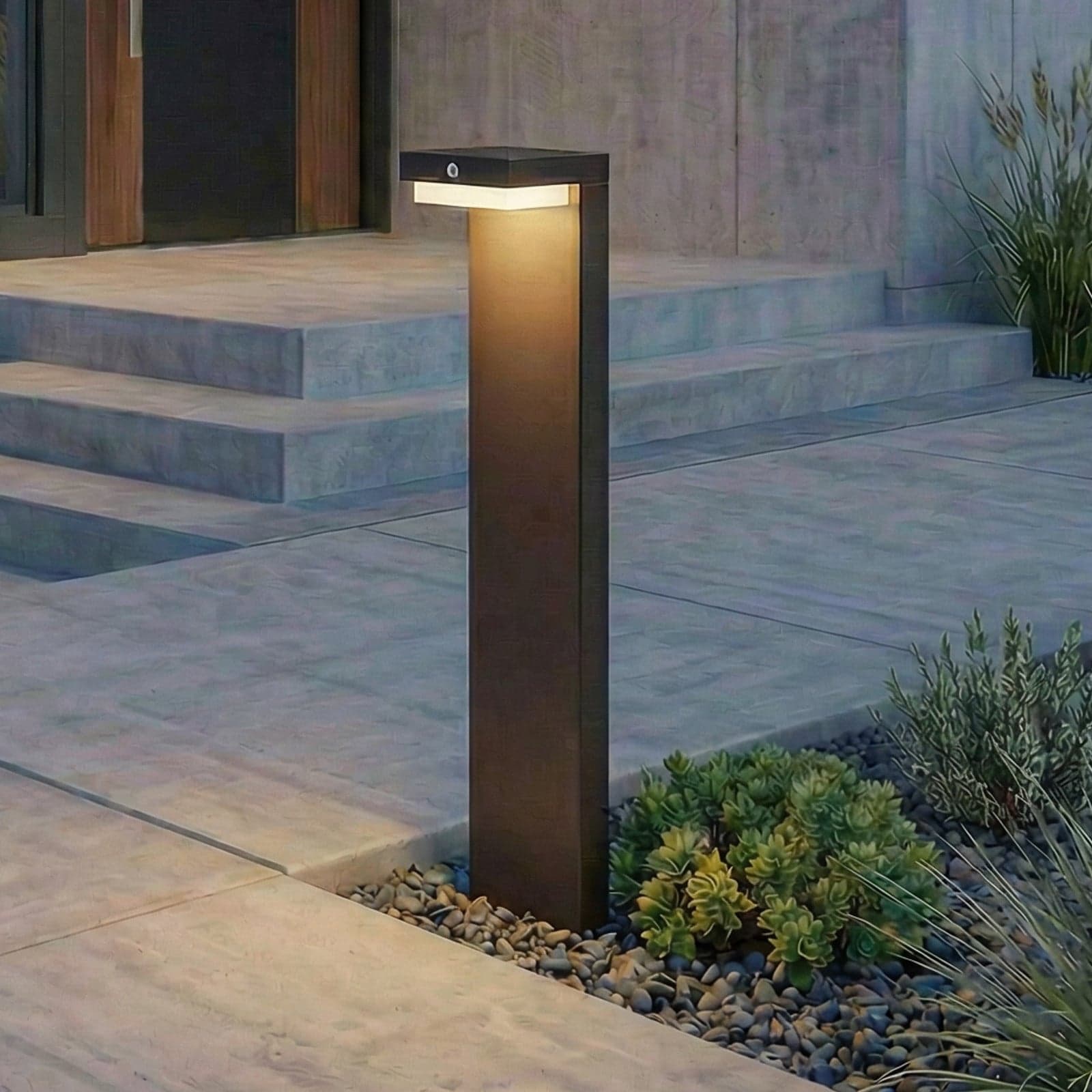 Eleazer LED-solcelle-parkeringsstolpe med sensor, svart – Lindby Eleazar - Balkong - Moderne - Aluminium - Kantet