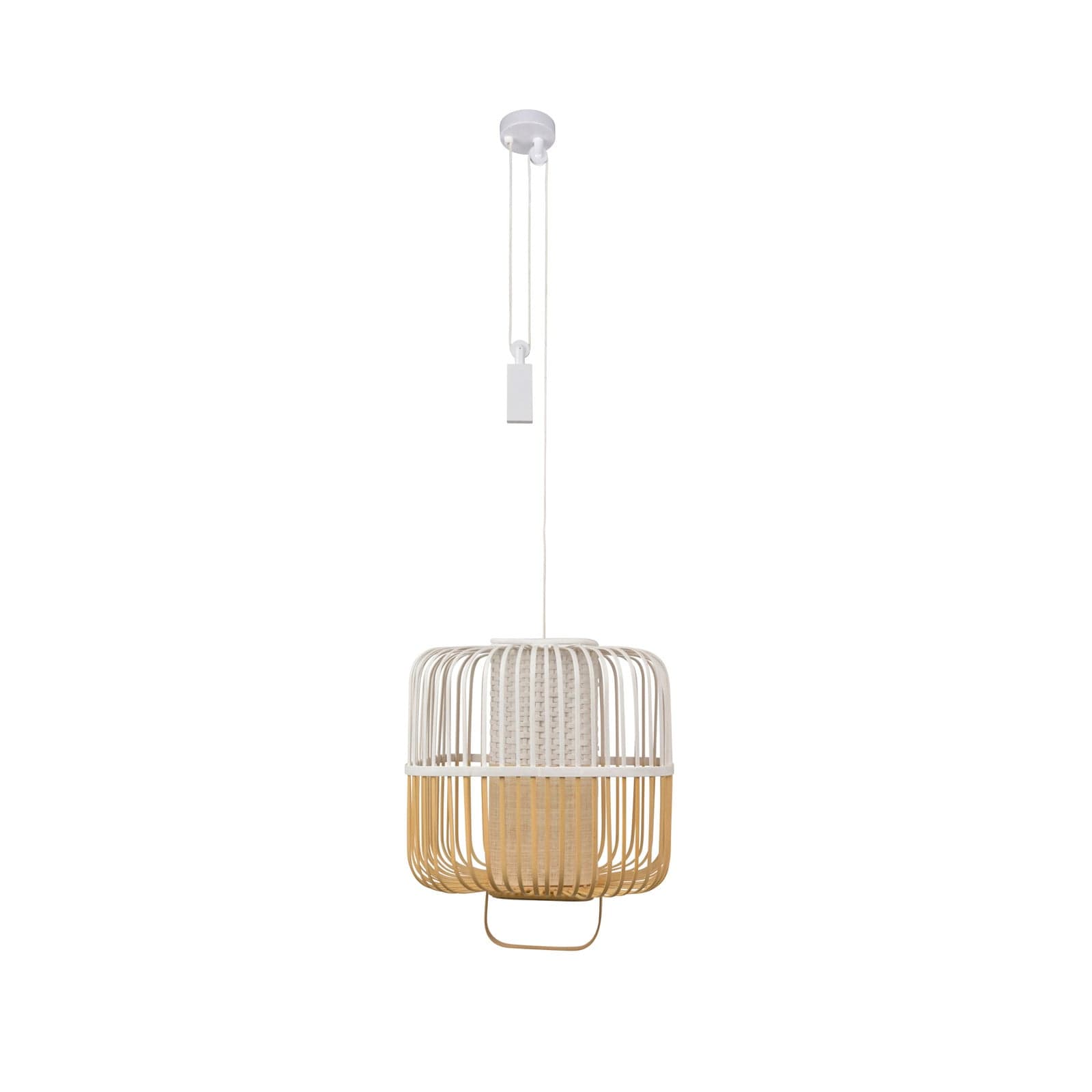 Bamboo Square M hengelampe, hvit, Ø 43 cm - Forestier - Spisestue - Design - Bambus - Med en lyskilde