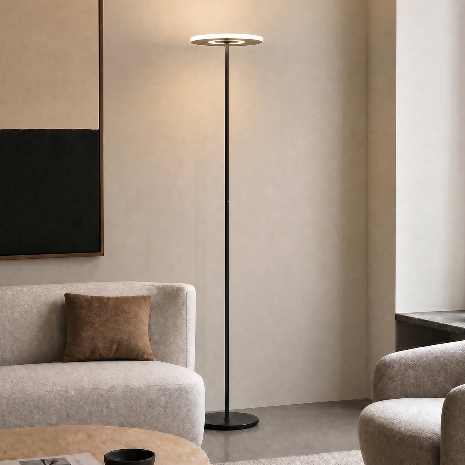 Raymond LED-gulvlampe, 180 cm, svart, metall, CCT – Lucande - Stue - Moderne - Med en lyskilde