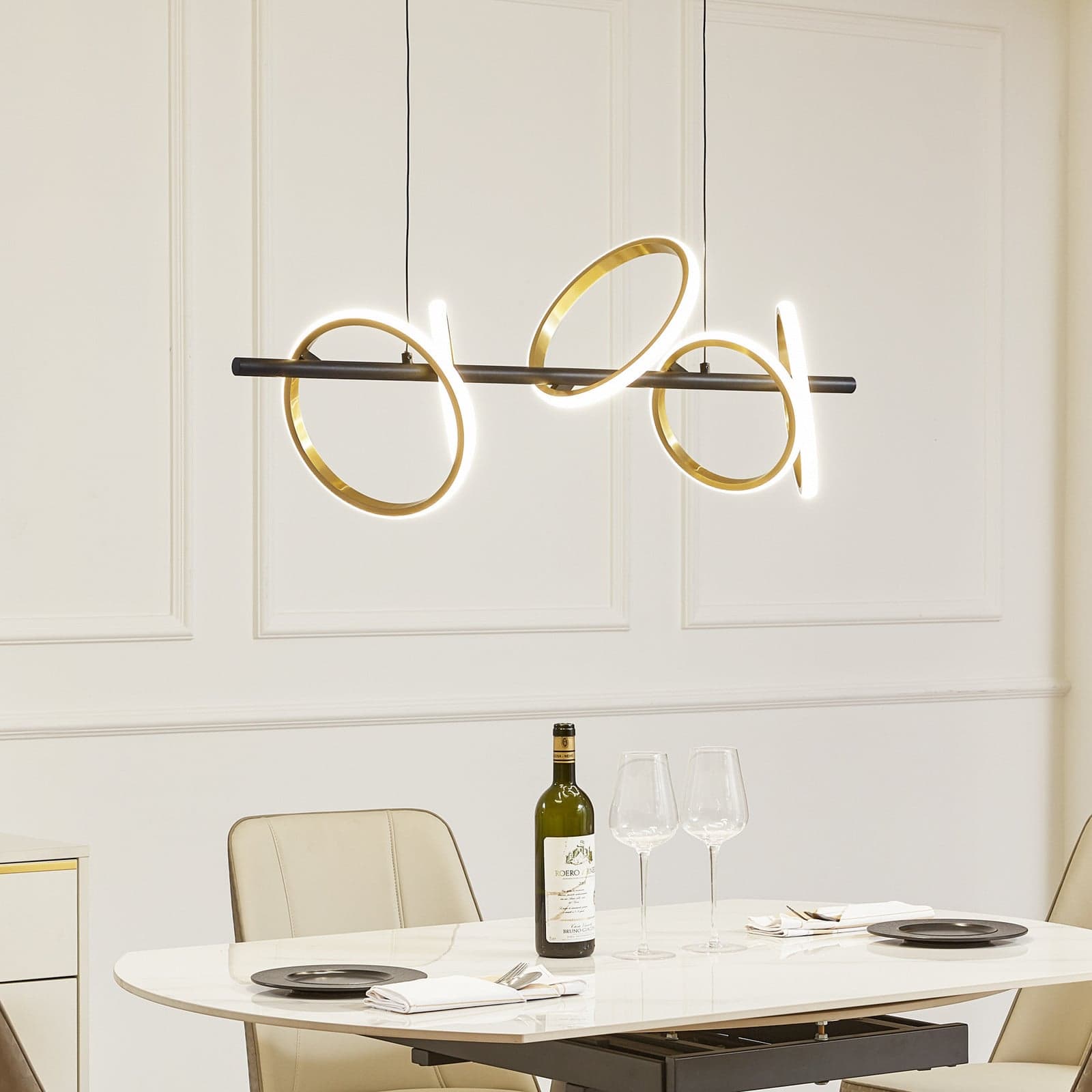 Madu LED Pendel L92,5 Svart/Gull/Hvit - Lucande - Spisestue - Moderne - Plast - Med flere lyskilder