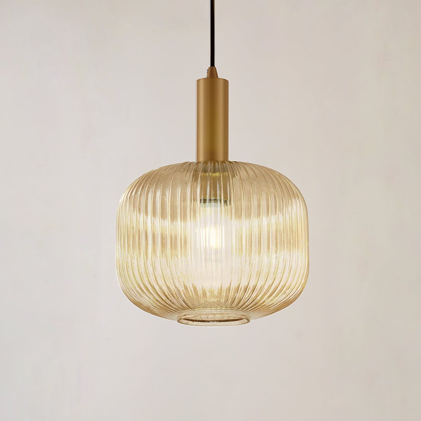 Doroteo hengelampe, Ø 25 cm, ravfarget glass, 1 lyskilde – Lindby - Spisestue - Vintage - Med en lyskilde