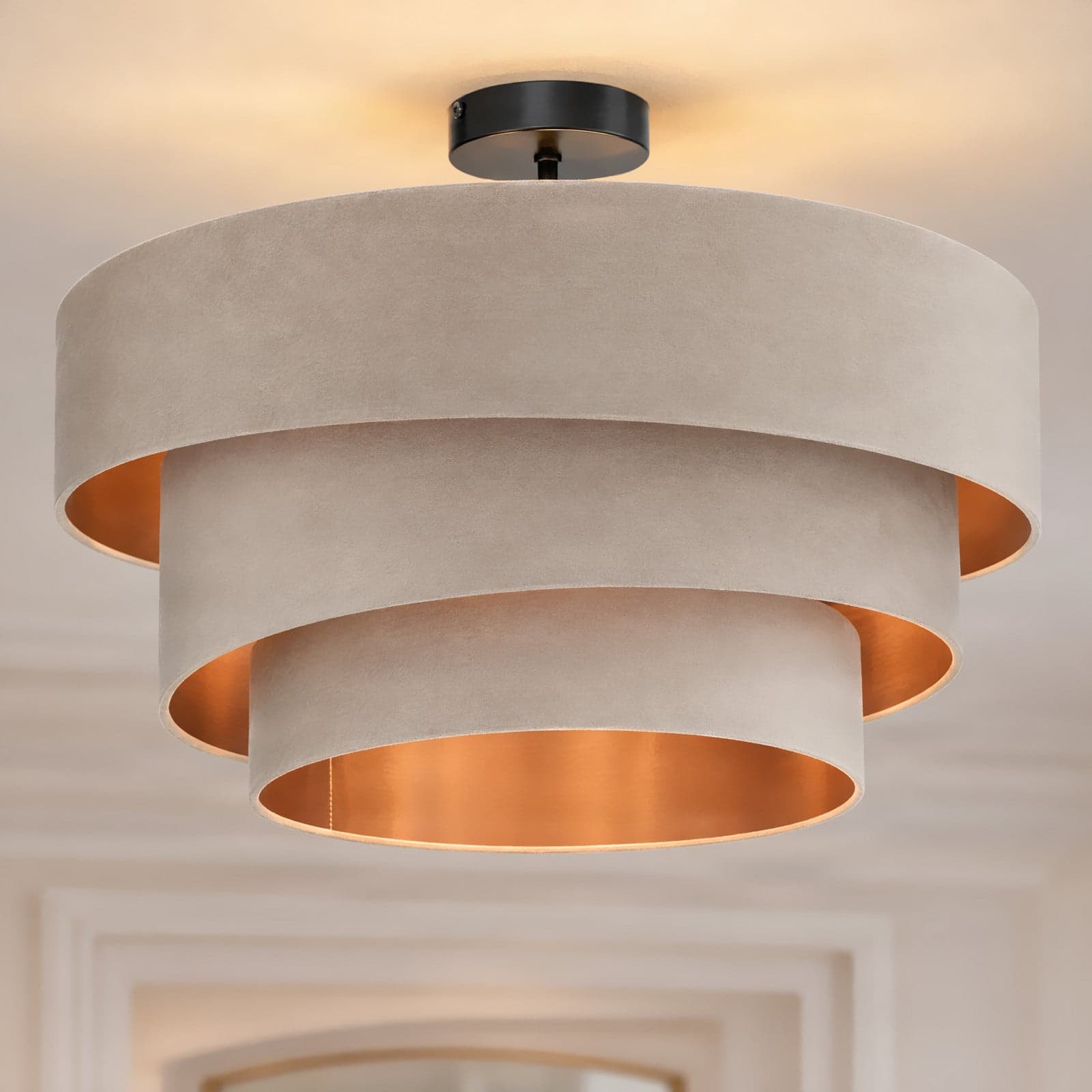 Lindby taklampe Jusari, kremfarget, tekstil, Ø 56 cm, E27 - Stue - Moderne - Stoff / Tekstil - Med avstand