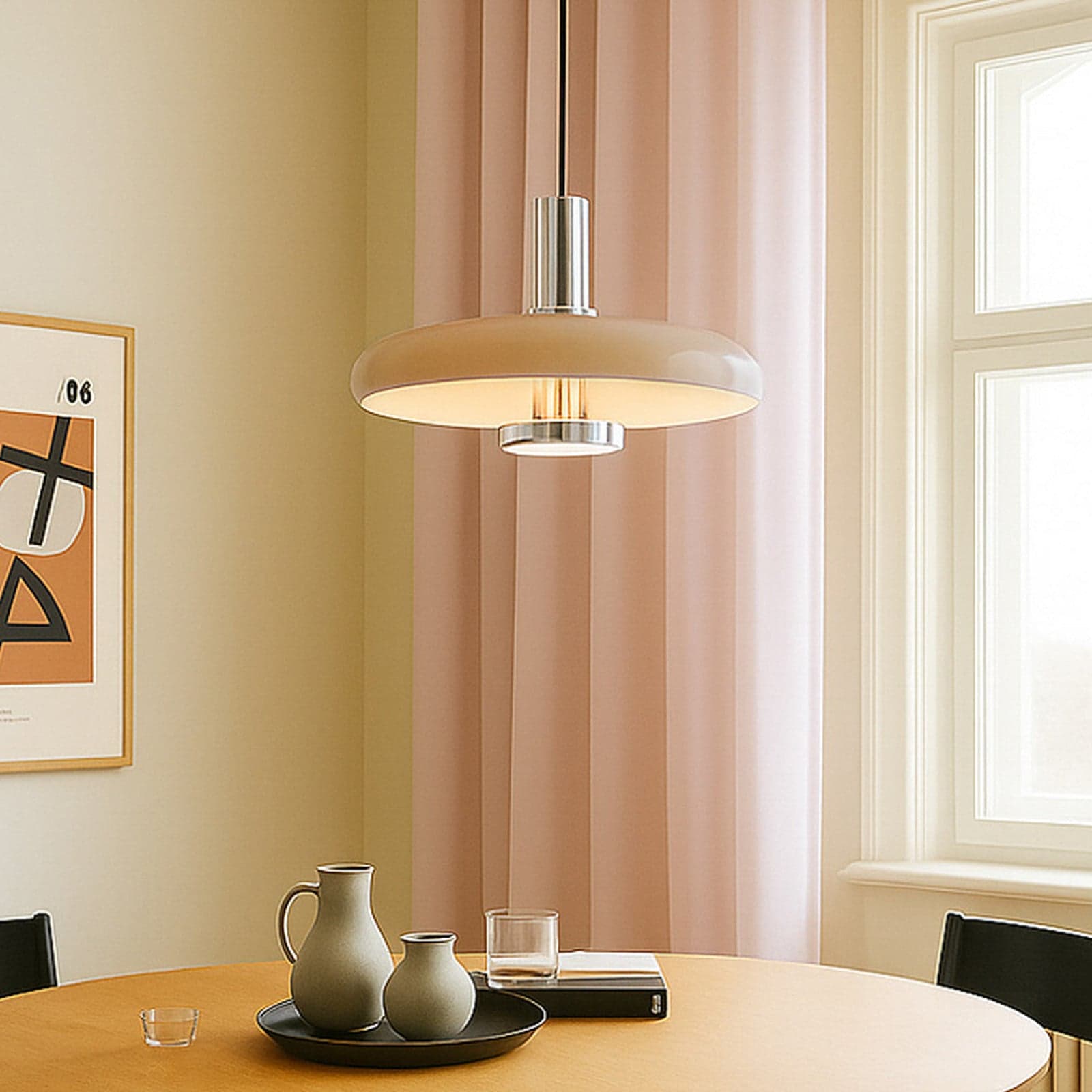 Branford hengelampe, retro, Ø 35 cm, beige, metall – Lindby - Stue - Vintage - Med en lyskilde