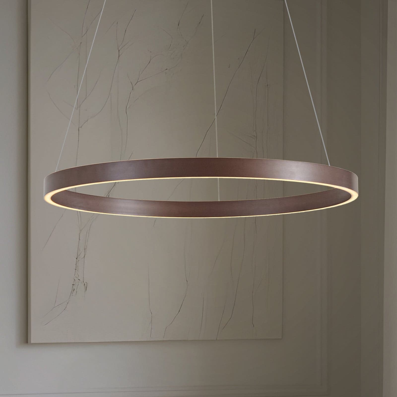 Yonam LED-hengelampe, Ø 80 cm, 1 lyskilde, brun, CCT - Lucande - Spisestue - Moderne - Metall - Med en lyskilde