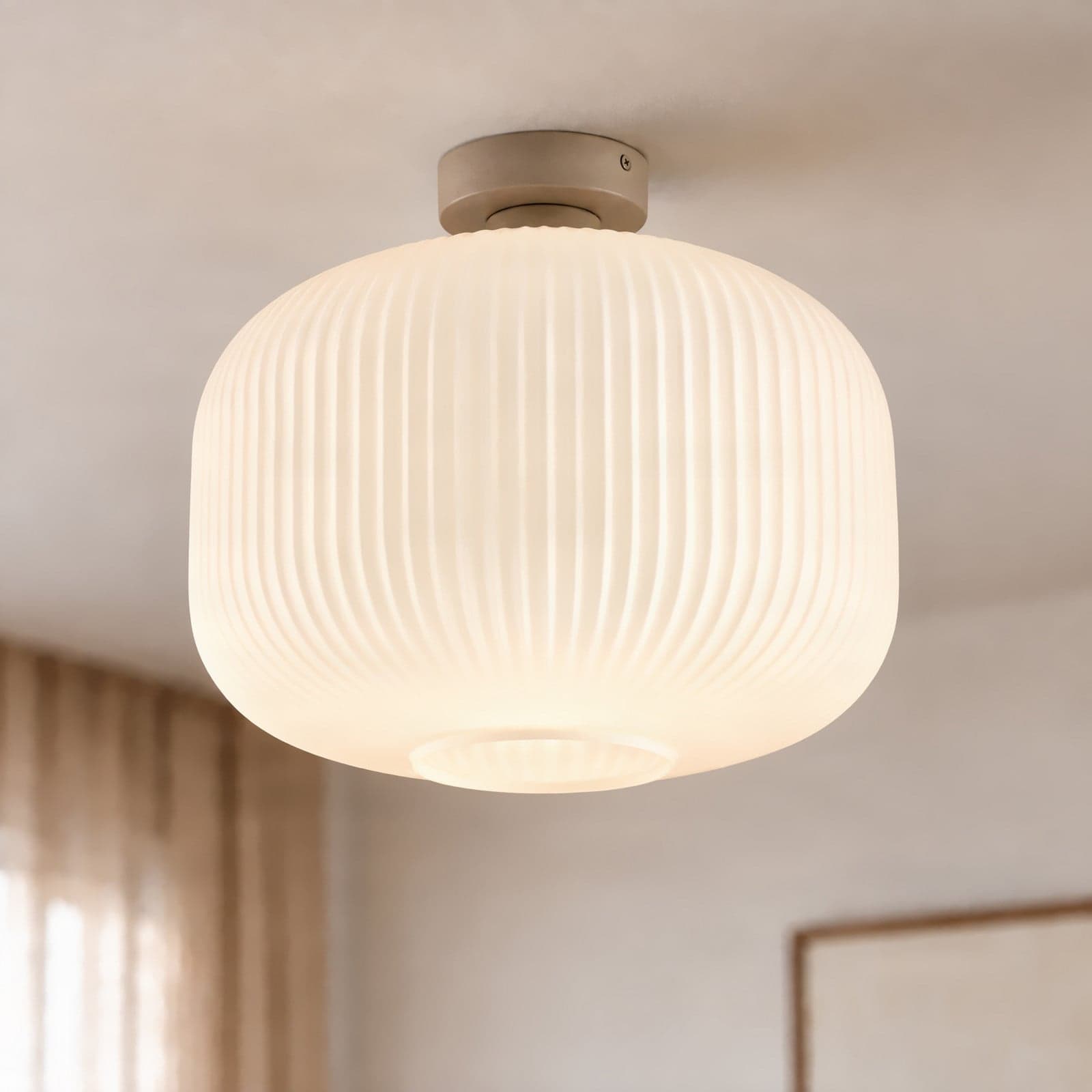 Evey taklampe, Ø 35 cm, hvit/beige, glass – Nola - Stue - Skandinavisk - Rund
