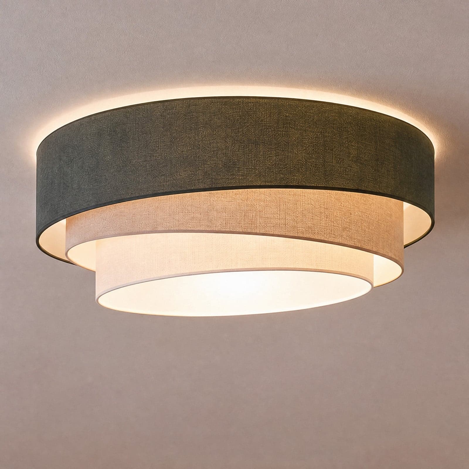 Trio taklampe, grønn/beige, Ø 60 cm, tekstil, E27 – Duolla - Kjøkken - Ungdommelig - Stoff / Tekstil - Med flere lyskilder