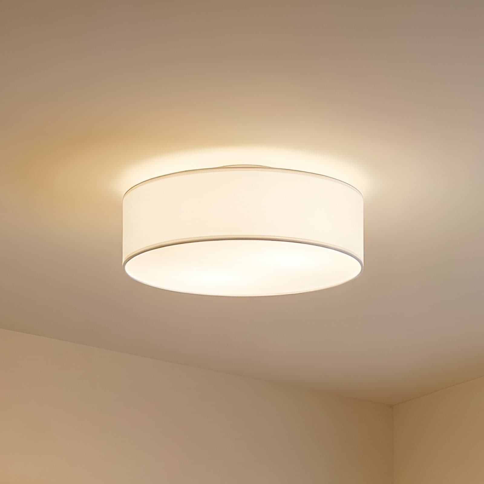 Sebatin taklampe, kremfarget, Ø40 cm, tekstil, E27 – Lindby - Soverom - Moderne - Stoff / Tekstil - Rund