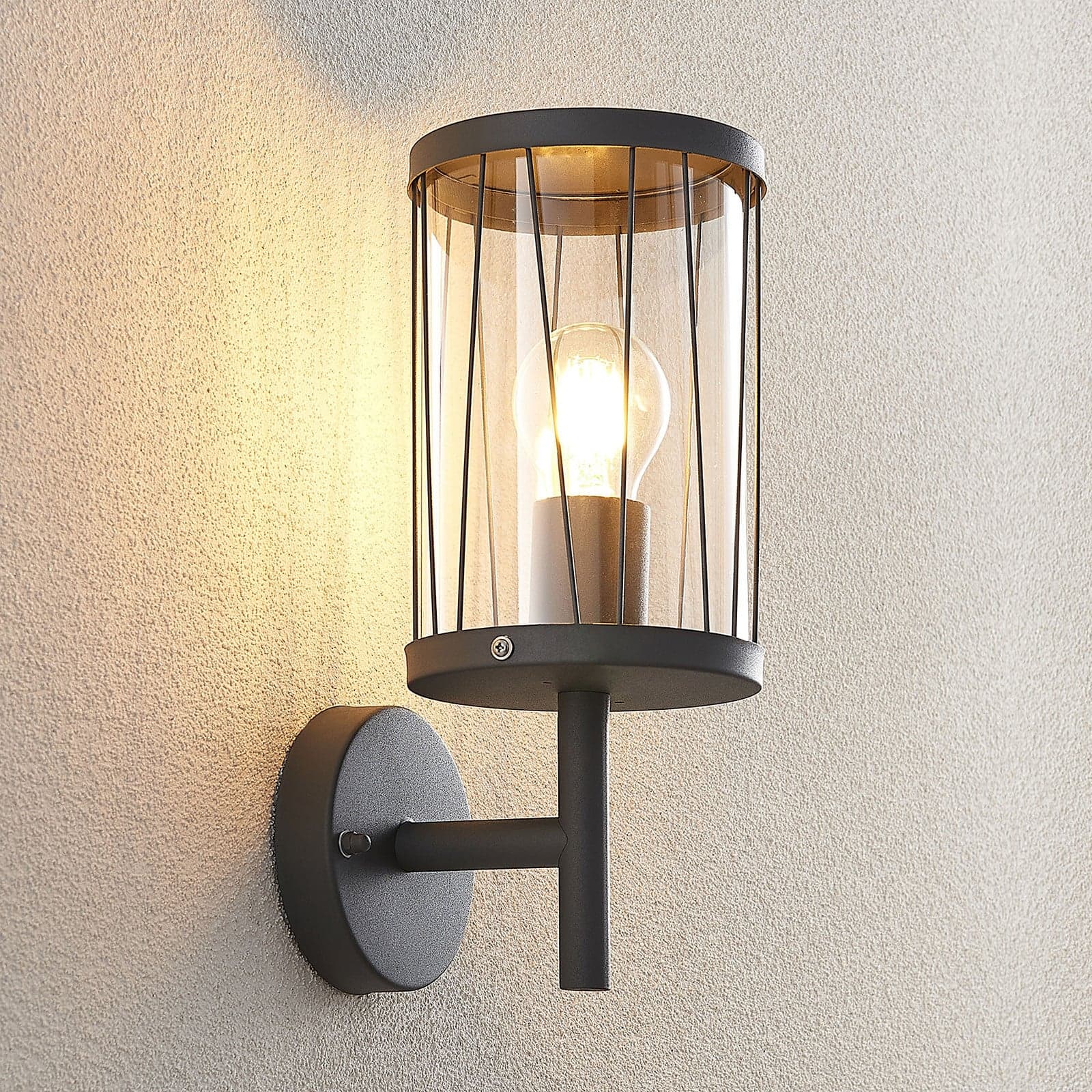 Yonan Utendørs Vegglampe Dark Grey/Clear - Lindby - Moderne - Metall - Med en lyskilde