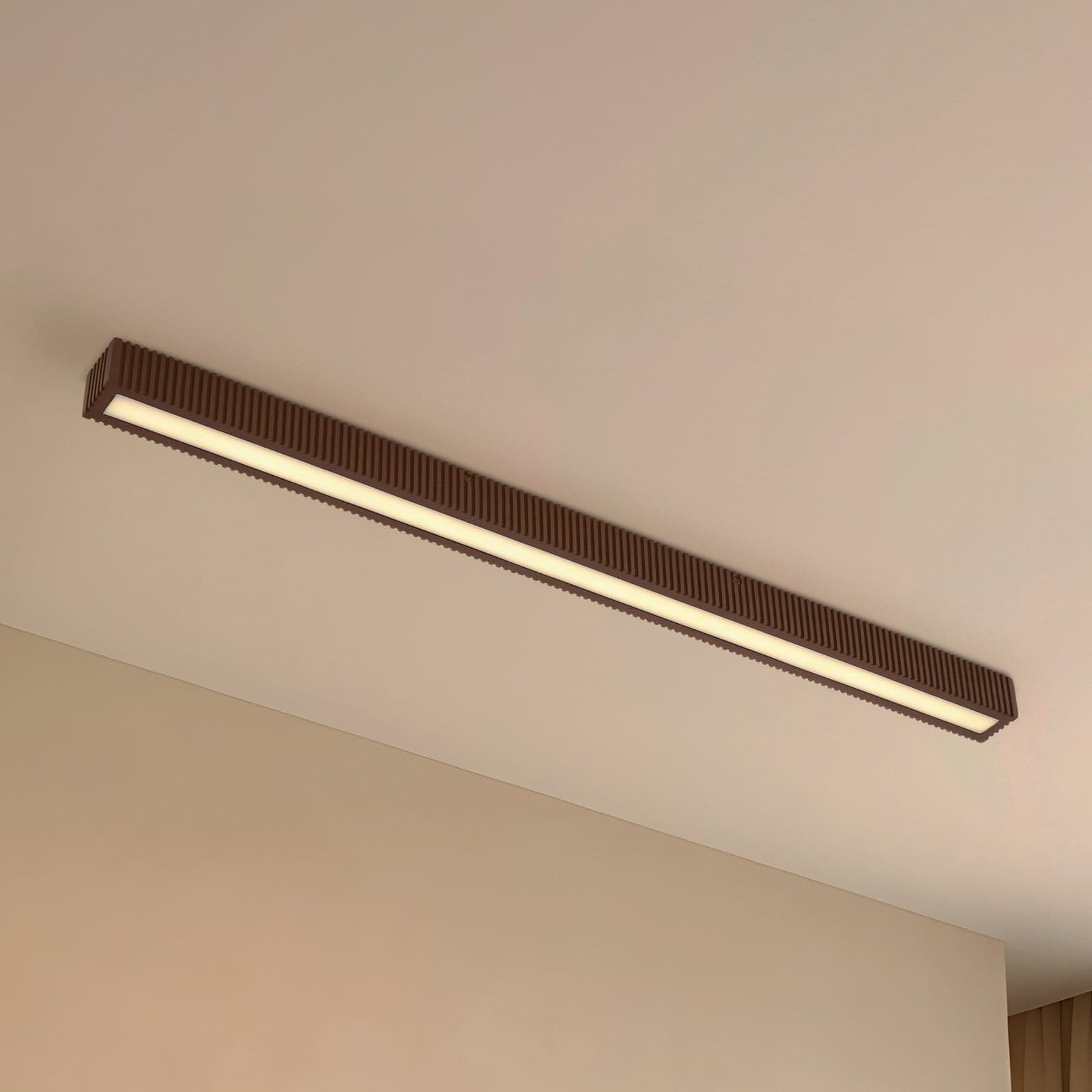 Emara LED-taklampe, 100 cm, eik, dimbar, mørkt treverk - Lucande - Spisestue - Design - Kantet