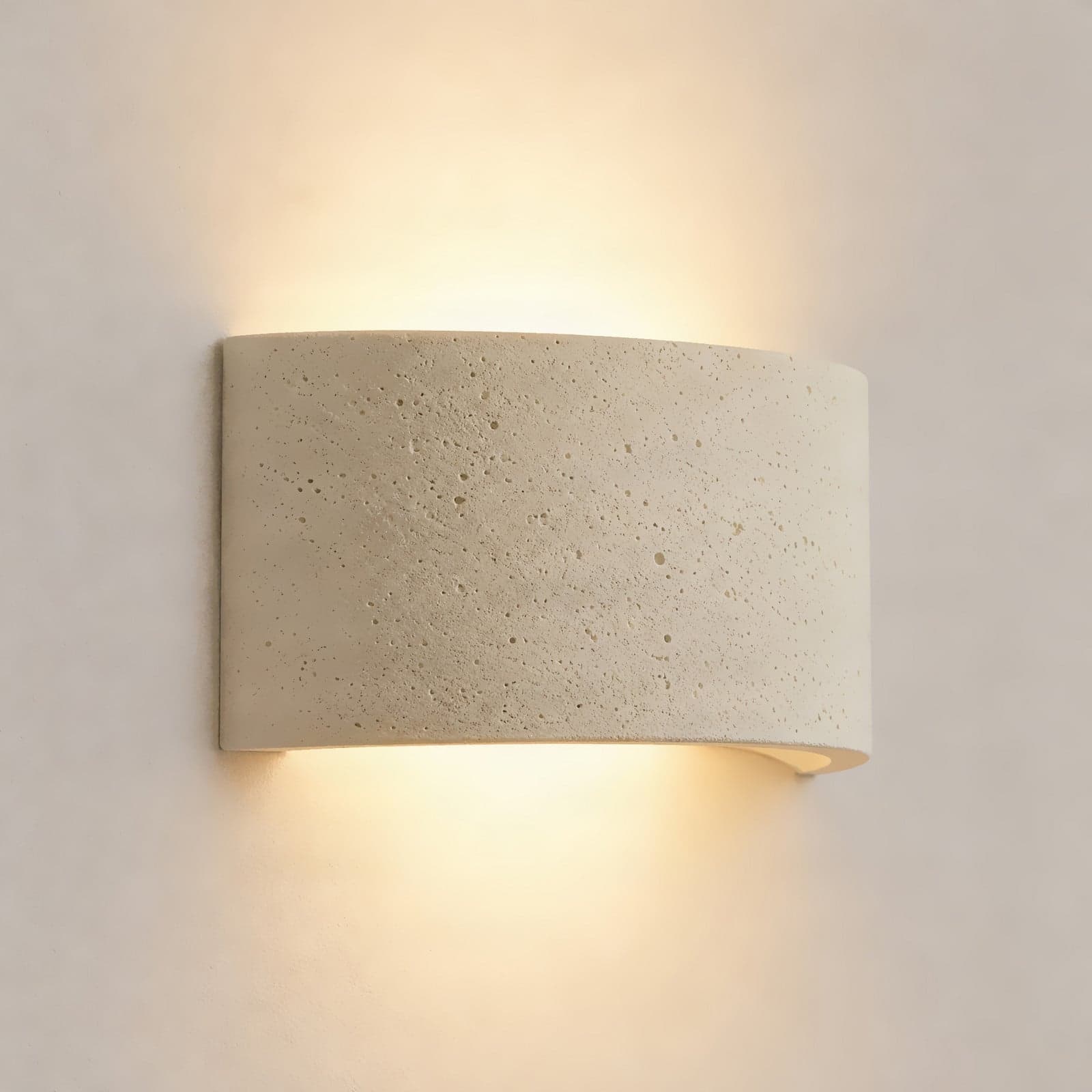 Naike vegglampe, beige, travertin, gips, 15 cm – Lindby - Entré - Moderne - Gips / Leire - Med en lyskilde