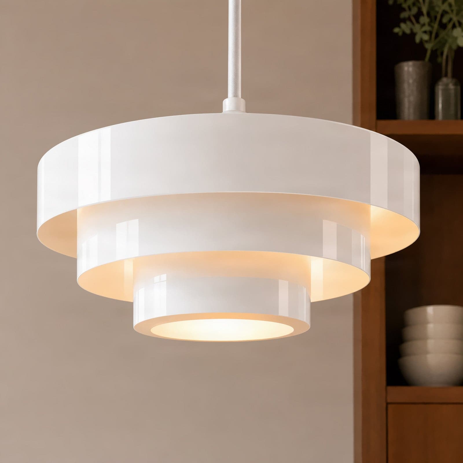 Tivra hengelampe, blank hvit, Ø 35 cm, metall – Lindby - Spisestue - Design - Med en lyskilde