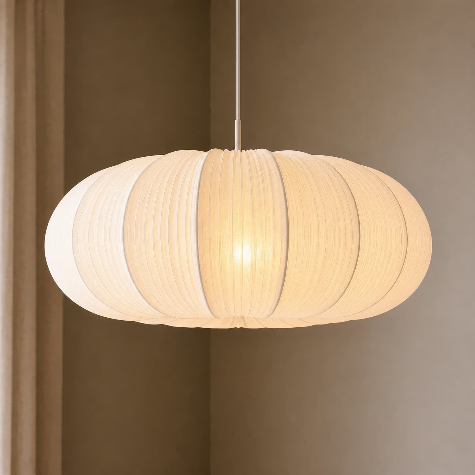 Marielle hengelampe, 3 x E27, tekstil, Ø 55 cm, hvit – Lindby - Stue - Skandinavisk - Stoff / Tekstil - Med en lyskilde