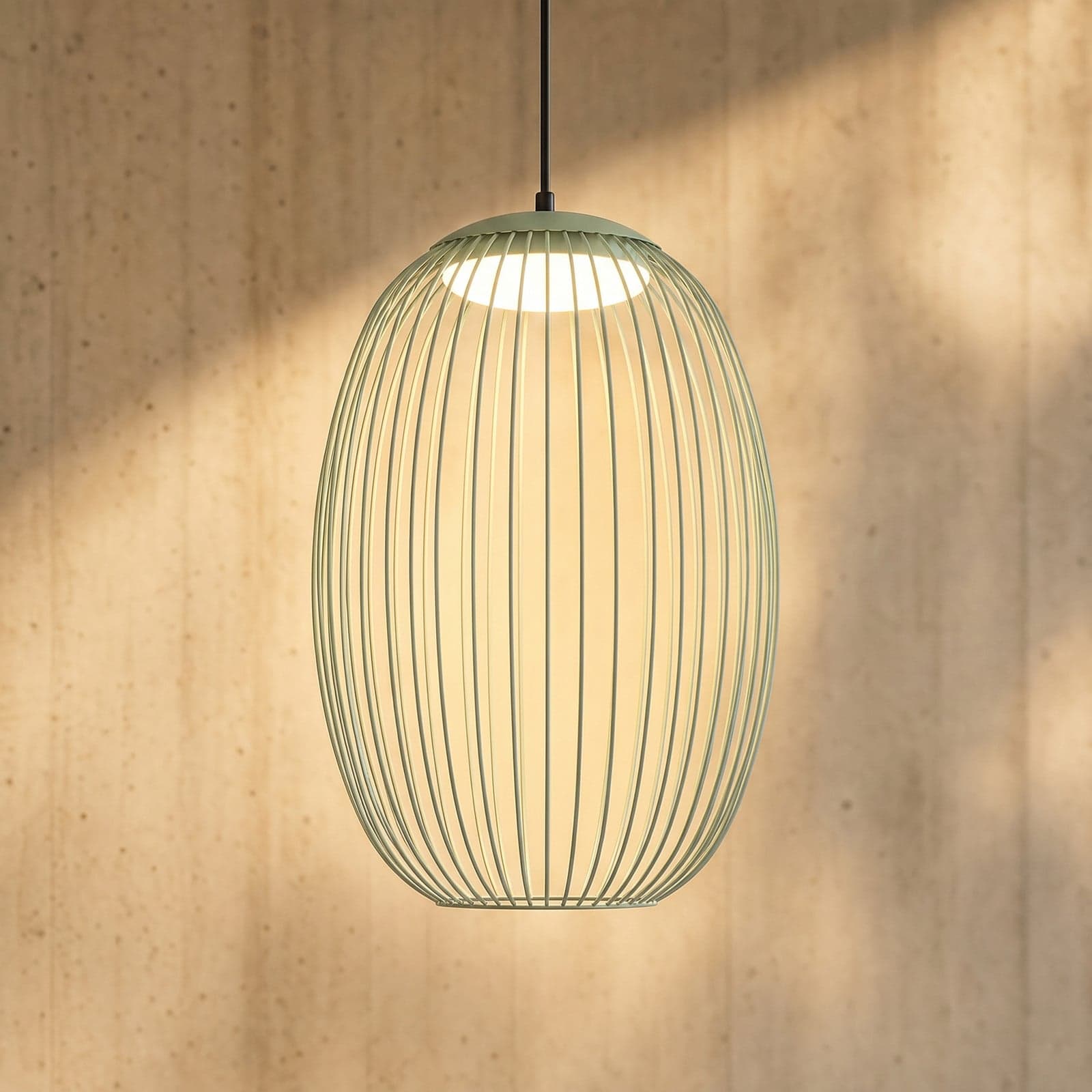 Richi utendørs LED-pendellampe, Ø 40 cm, grønn, dimbar, IP44, metall – Lucande - Moderne - Med en lyskilde