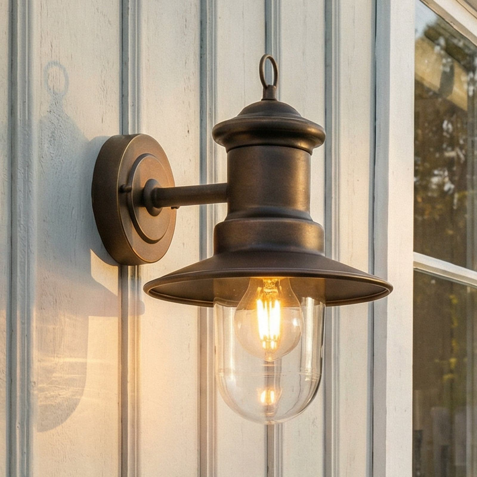 Eloretta vegglampe, stål, antikk messing, E27, IP44 - Lindby - Terrasse - Rustikk - Metall - Med en lyskilde