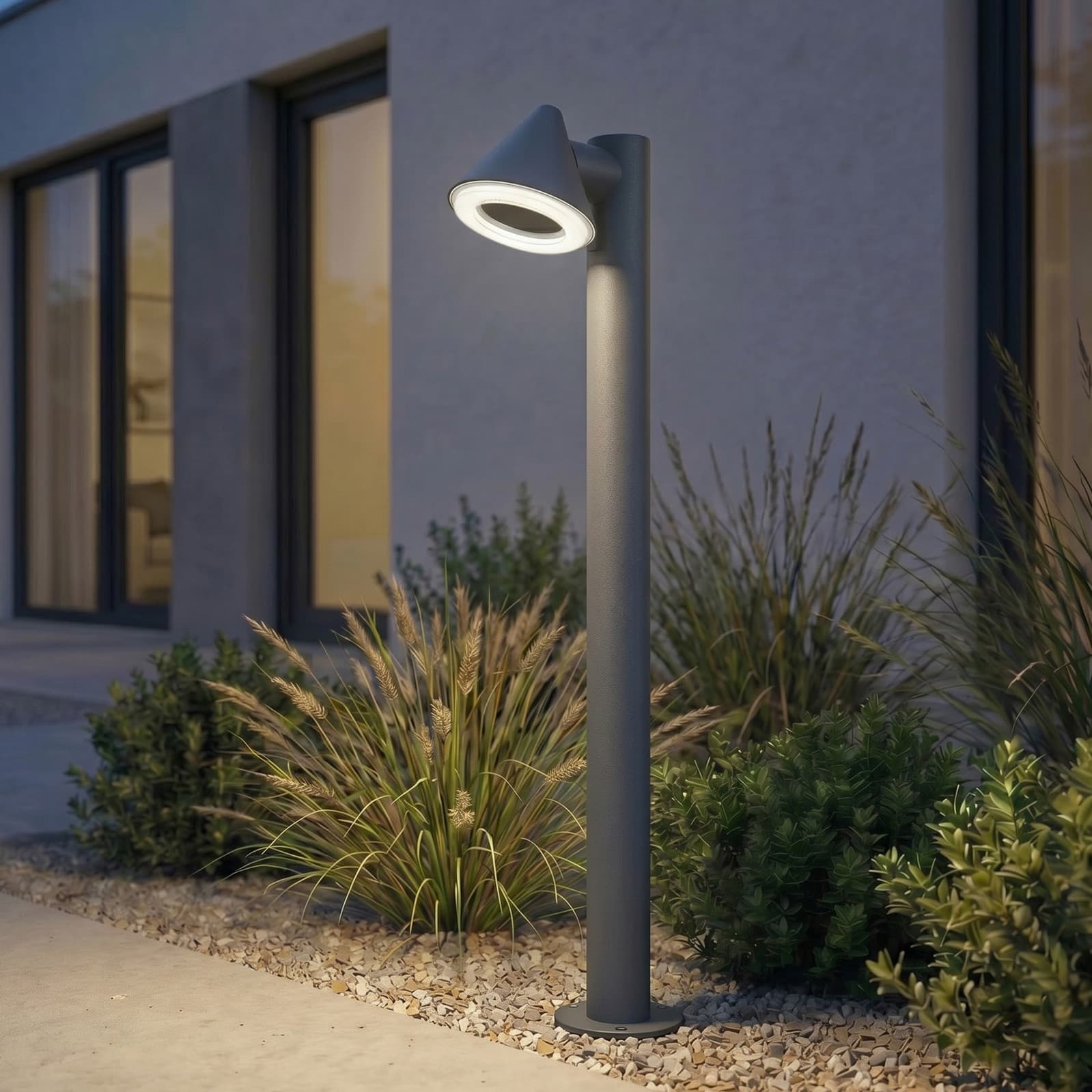 Soran LED-gatelampe, metall, høyde 100 cm, svart, IP44 – Lindby - Moderne - Med en lyskilde