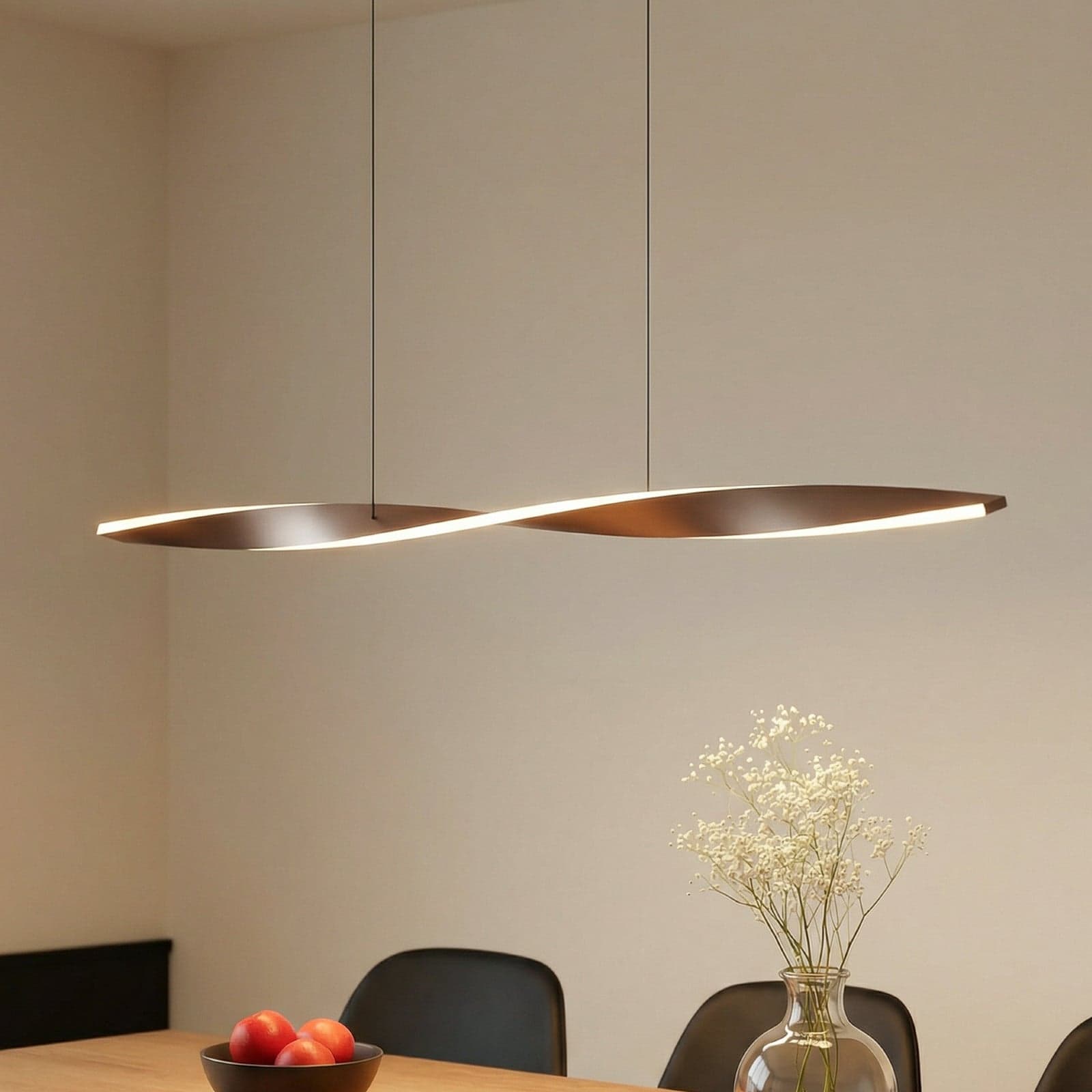 Jaren LED-hengelampe, 100 cm, CCT, svart/brun - Lindby - Stue - Moderne - Metall - Med en lyskilde