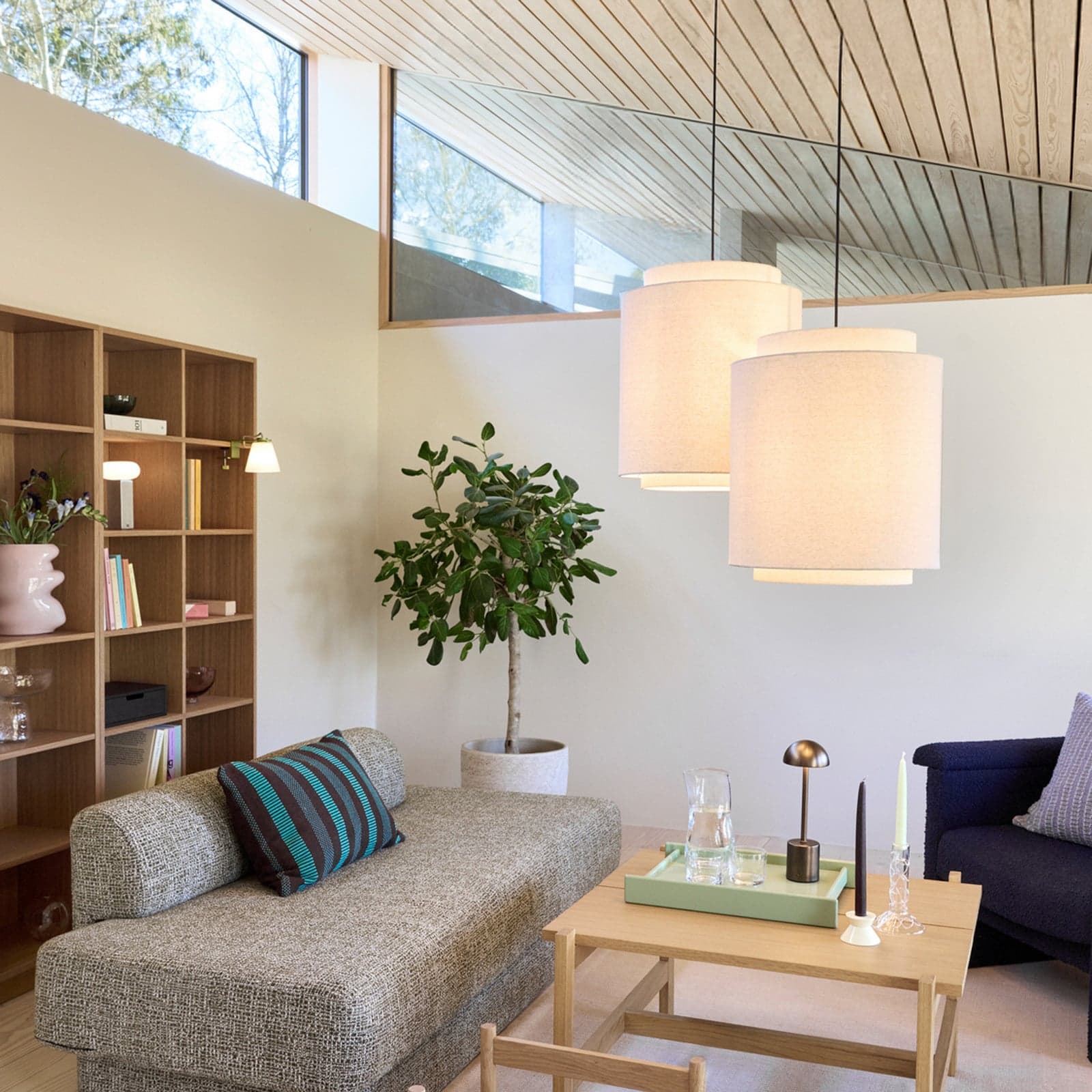 Sable hengelampe, sandfarget, Ø 40 cm, tekstil – Hübsch - Stue - Design - Stoff / Tekstil - Med en lyskilde
