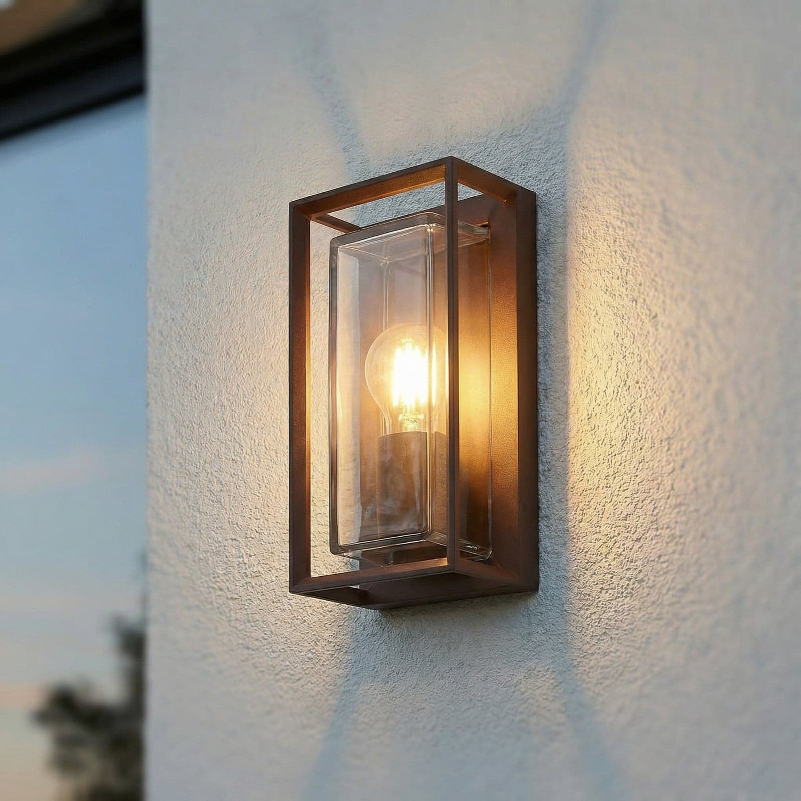 Ismera utendørs vegglampe, rustfarget, IP65, glass, E27 – Arcchio - Balkong - Moderne - Aluminium - Kantet