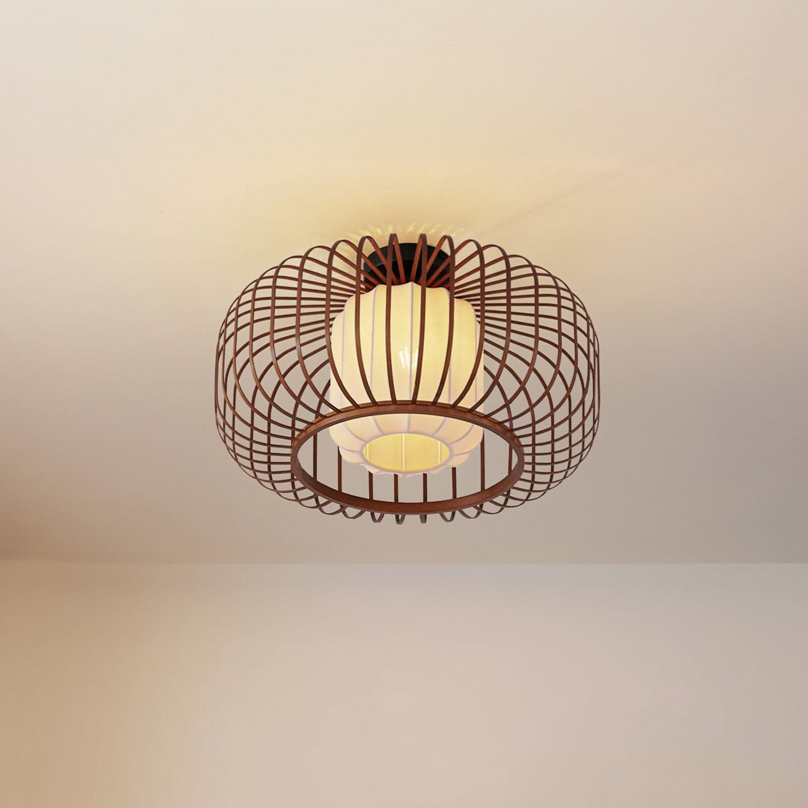 Davella taklampe, Ø 50 cm, bambus, tekstil - Lindby - Stue - Skandinavisk - Med en lyskilde