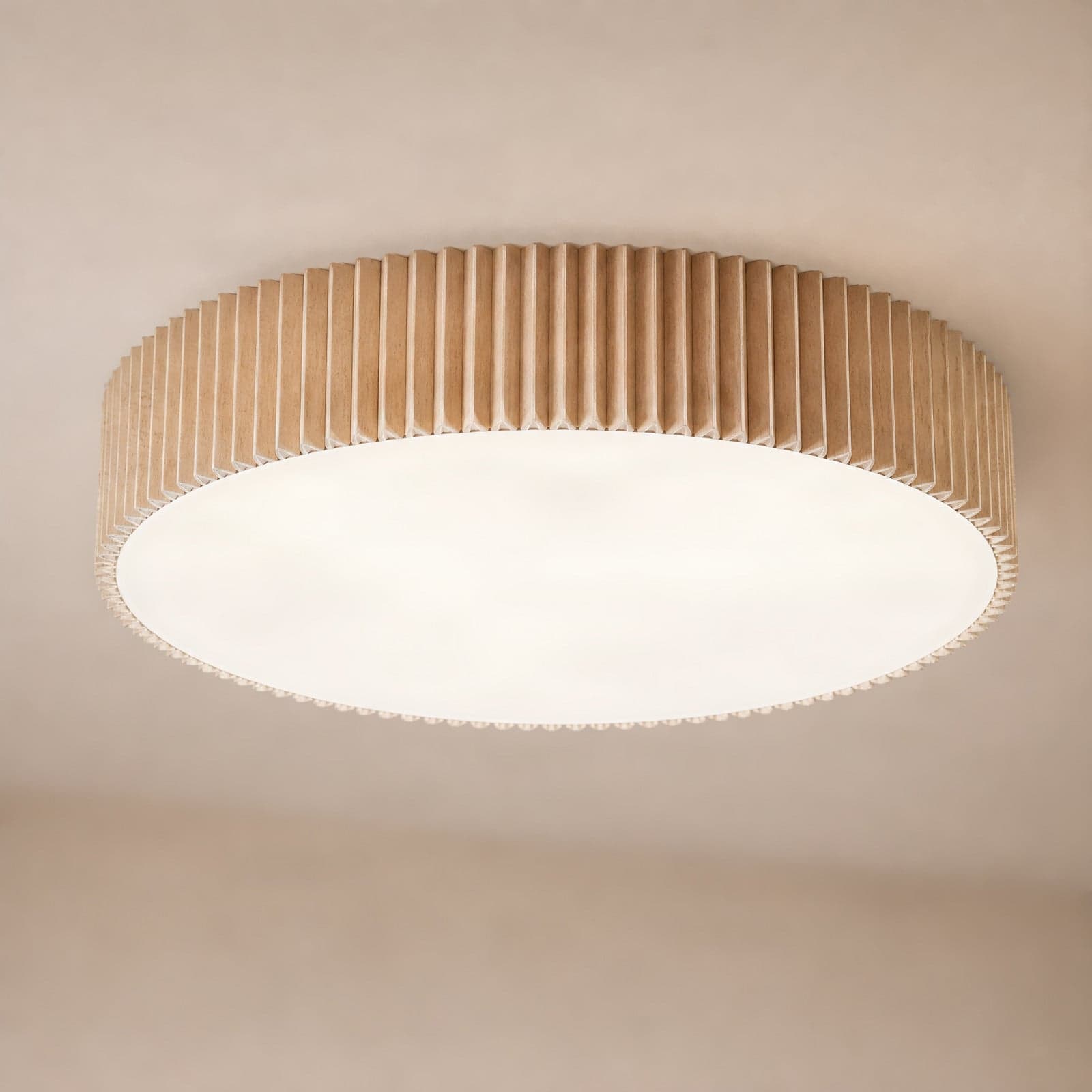 Zoey taklampe, Ø 52 cm, beige, rund, lin – Lindby - Stue - Moderne - Stoff / Tekstil - Med flere lyskilder