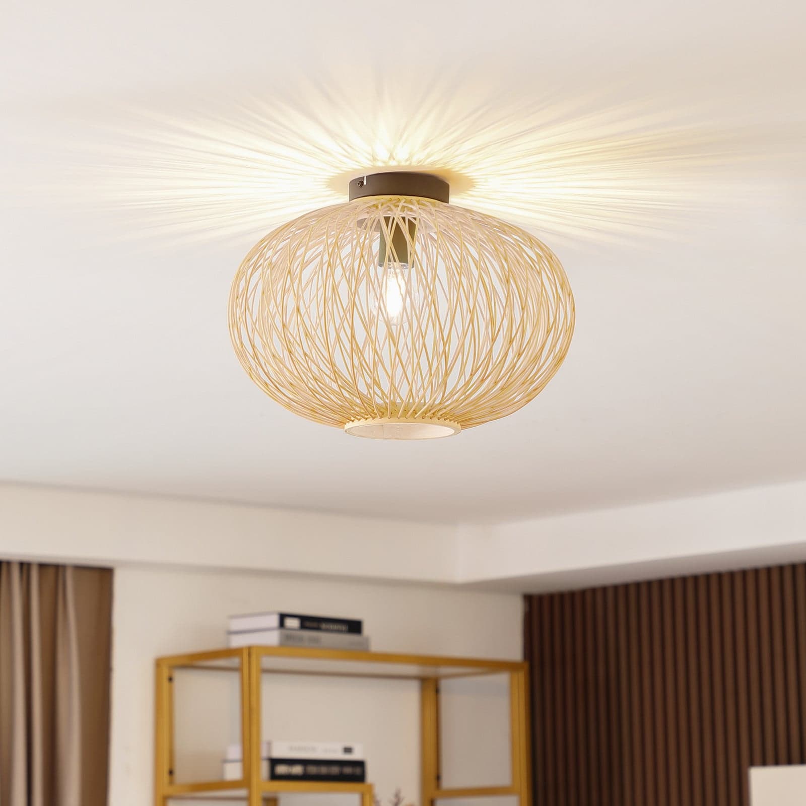 Solvira Taklampe Bamboo - Lindby - Stue - Boho - Bambus - Rund