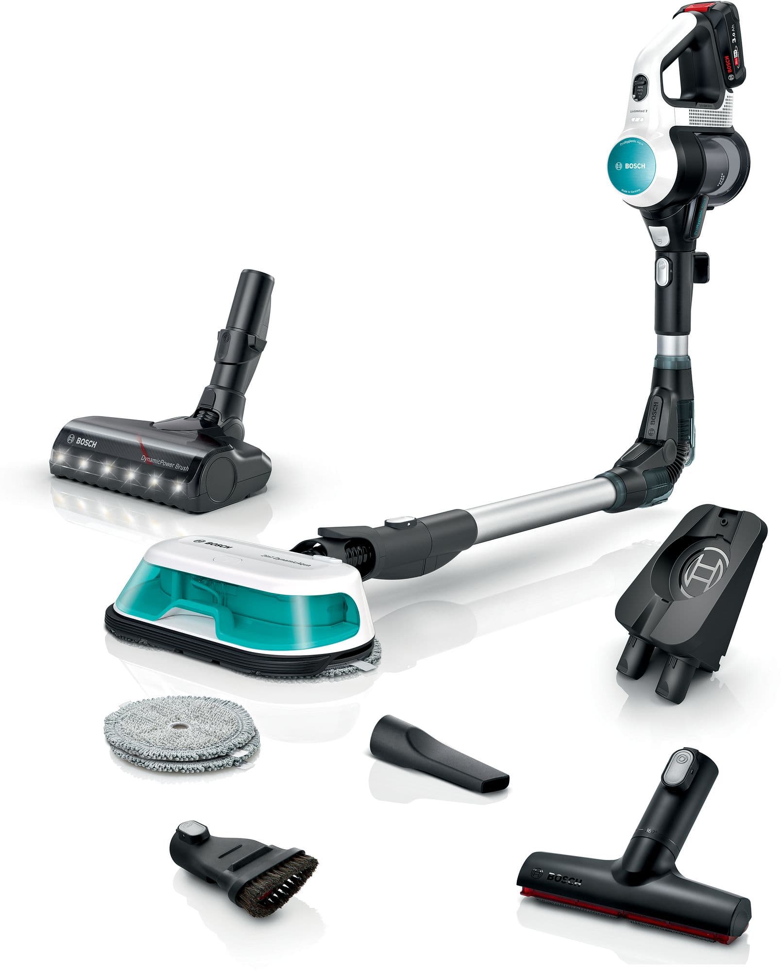 Bosch Trådløs 2-i-1 støvsuger og mopp Unlimited 7 ProHygienic Aqua Hvit BCS71HYG1