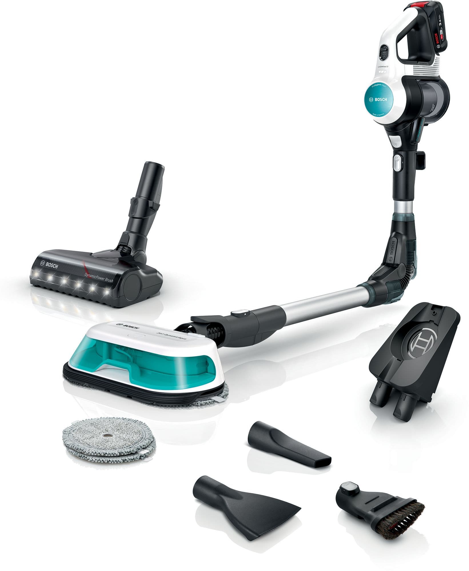 Bosch Trådløs 2-i-1 støvsuger og mopp Unlimited 7 ProHygienic Aqua Hvit BCS71HYG2