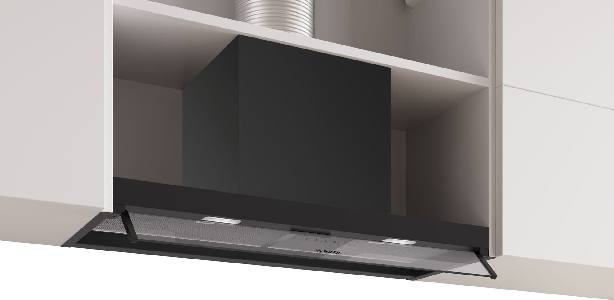 Bosch Serie 4 integrert boxventilator 80 cm Klart glass, Matt svart DBB85CC60