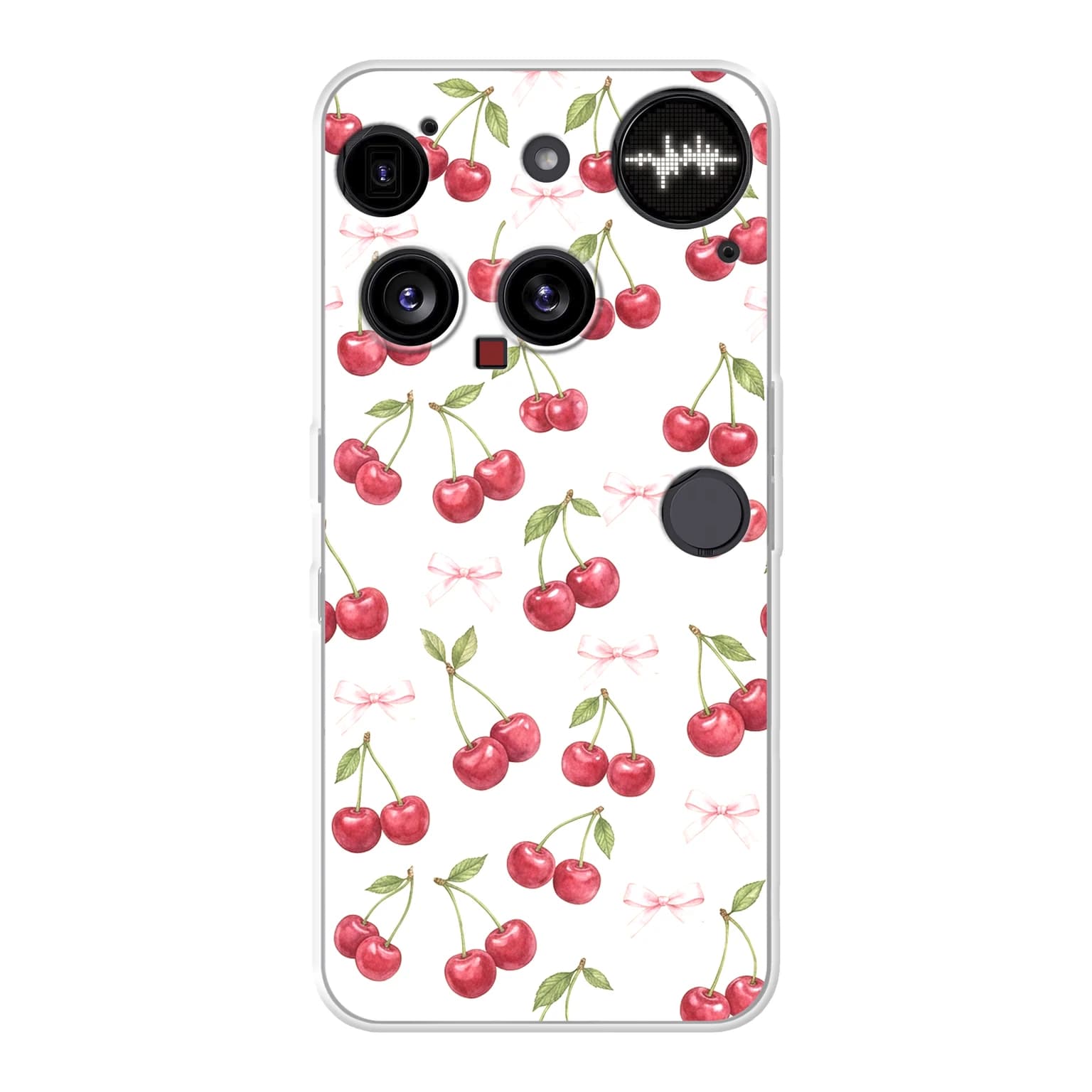 Transparent mjukt skal med namn för Nothing Phone (3) - Motiv: Cherry Bow Toss Design (tryckt design)