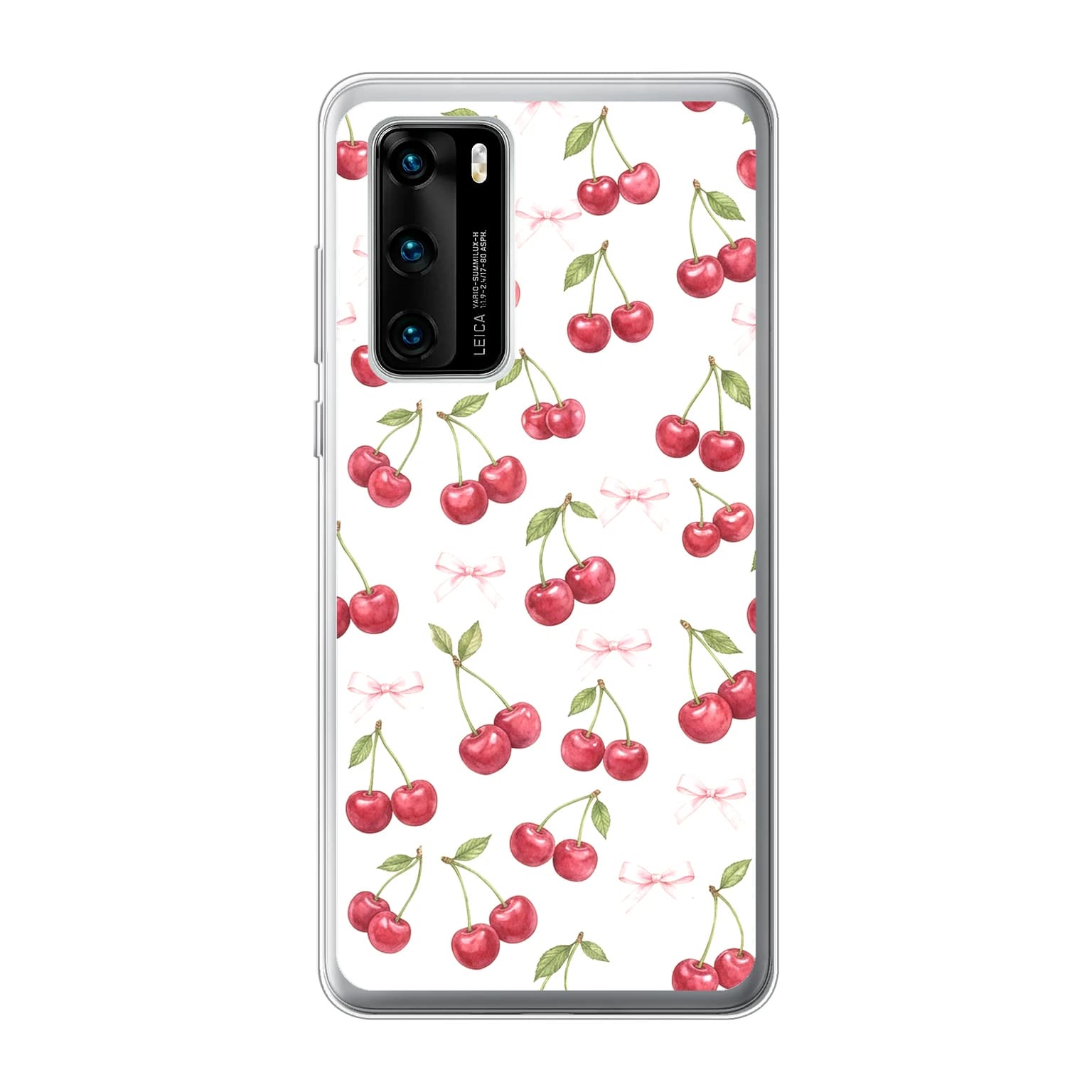 Transparent mjukt skal med namn för Huawei P40 - Motiv: Cherry Bow Toss Design (tryckt design)