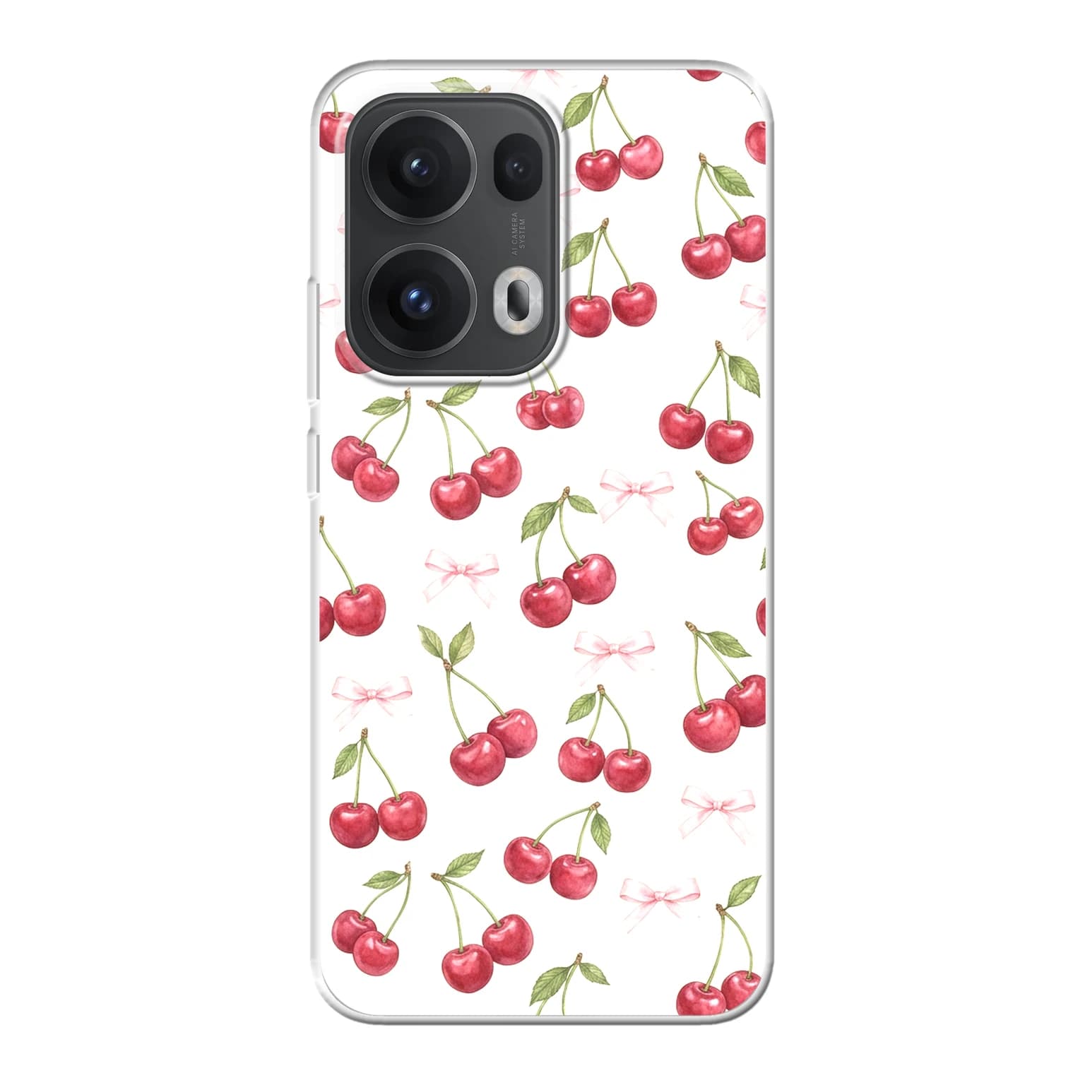 Transparent mjukt skal med namn för Oppo RENO13 Pro - Motiv: Cherry Bow Toss Design (tryckt design)
