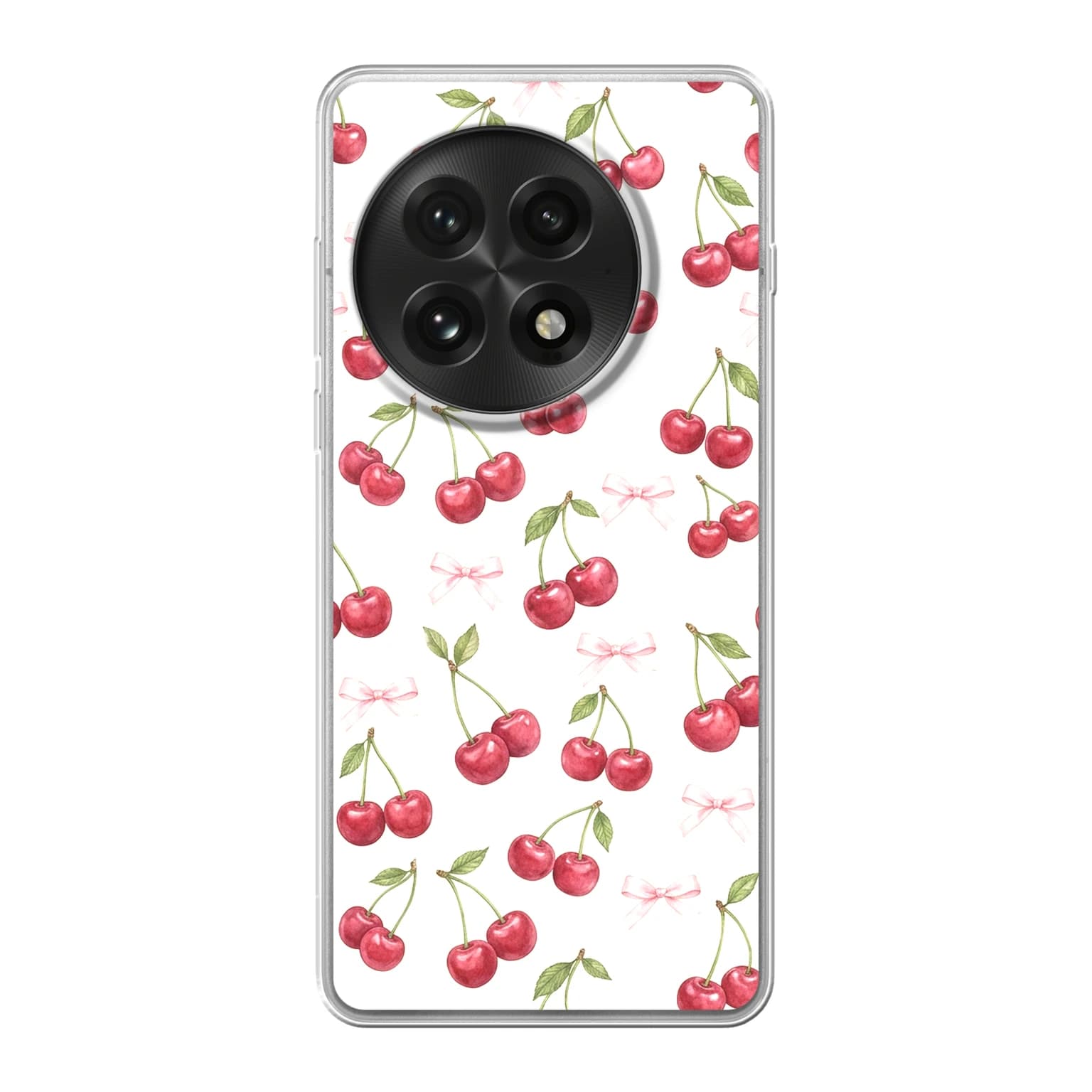 Transparent mjukt skal med namn för OnePlus 13 - Motiv: Cherry Bow Toss Design (tryckt design)