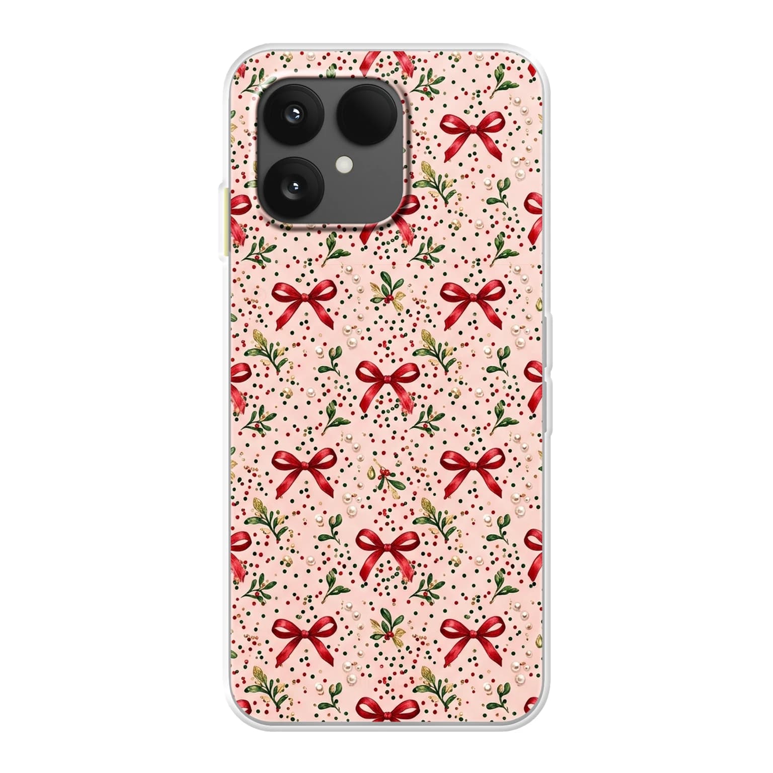 Transparent mjukt skal med namn för Fairphone 6 - Motiv: Coquette Holiday Bows Design (tryckt design)