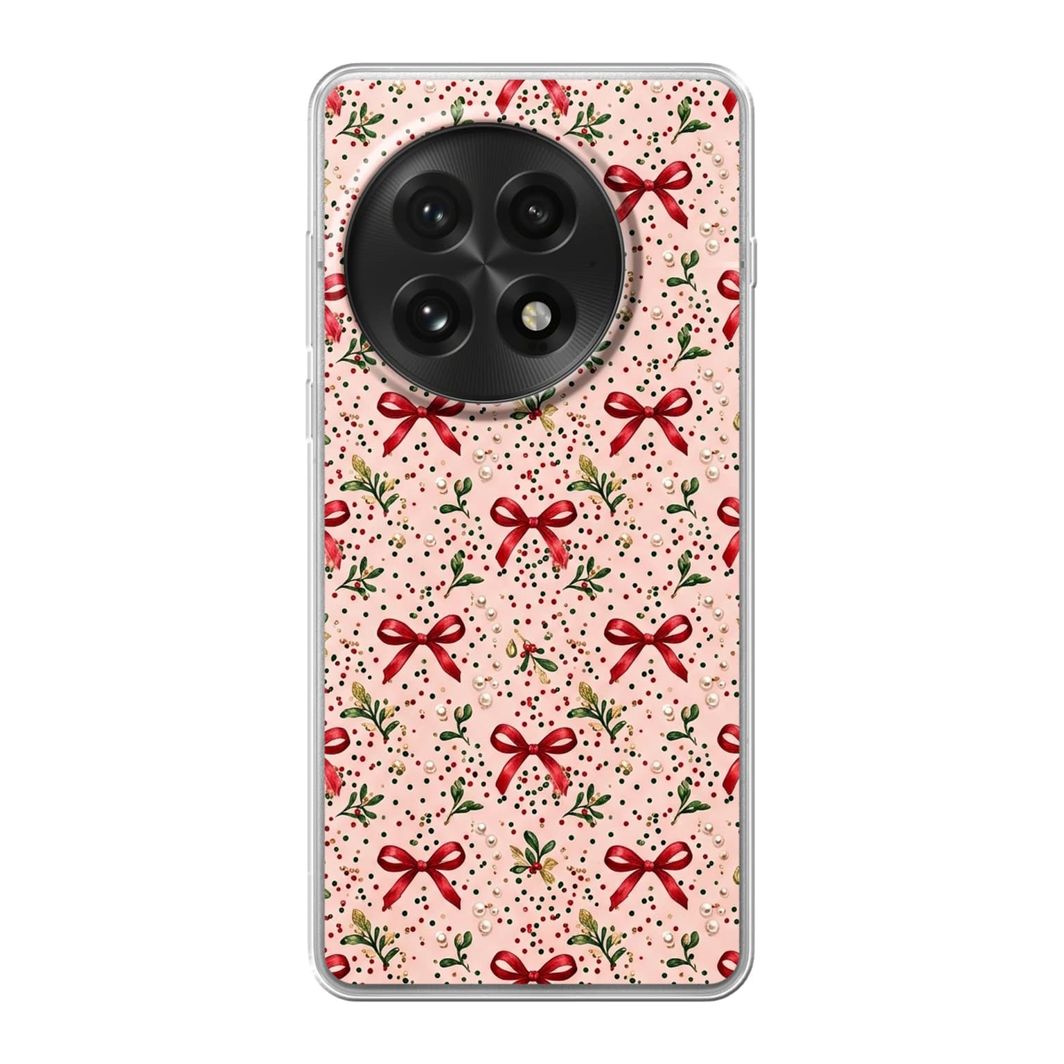 Transparent mjukt skal med namn för OnePlus 13 - Motiv: Coquette Holiday Bows Design (tryckt design)