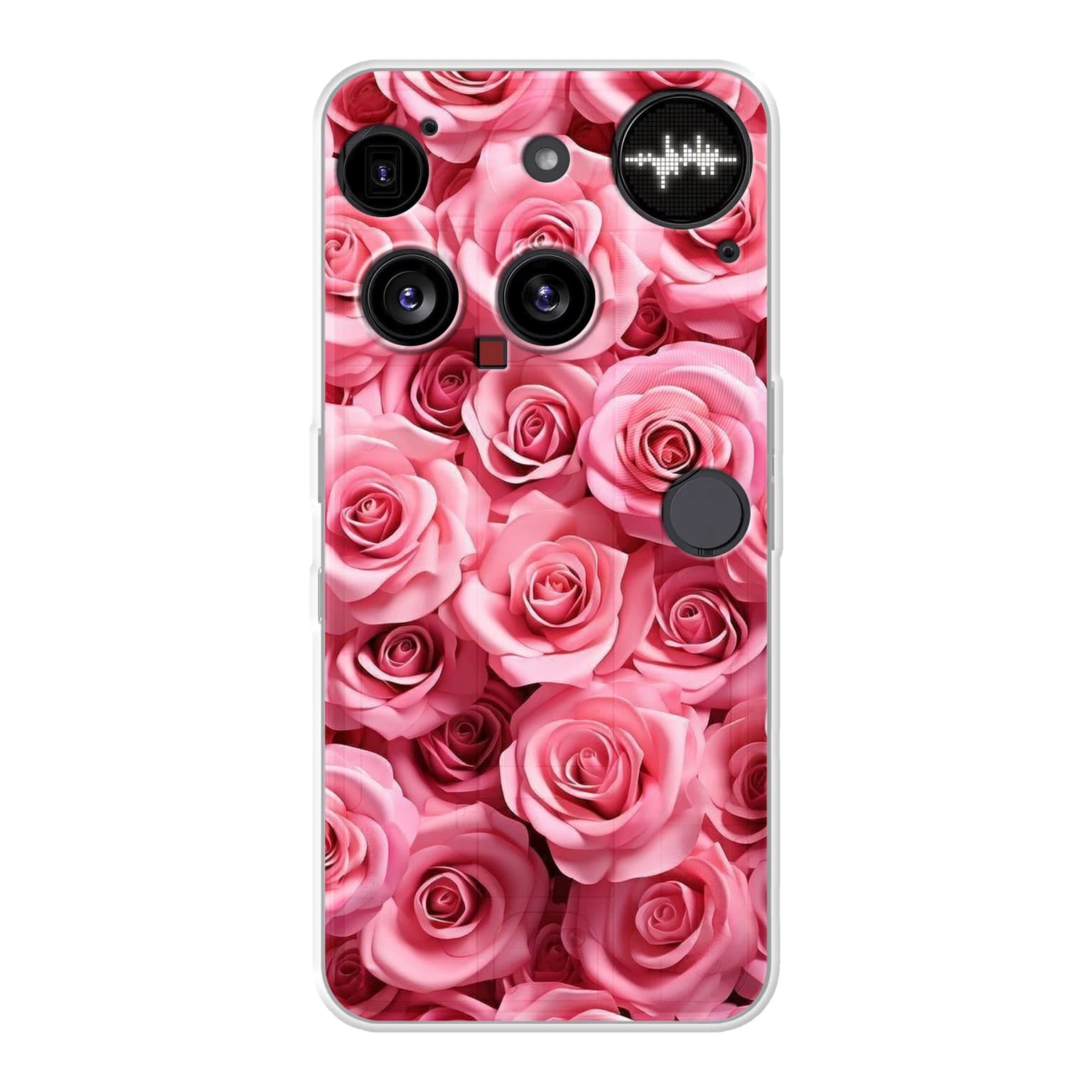 Transparent mjukt skal med namn för Nothing Phone (3) - Motiv: Blushing Rose Garden Design 1 (tryckt design)