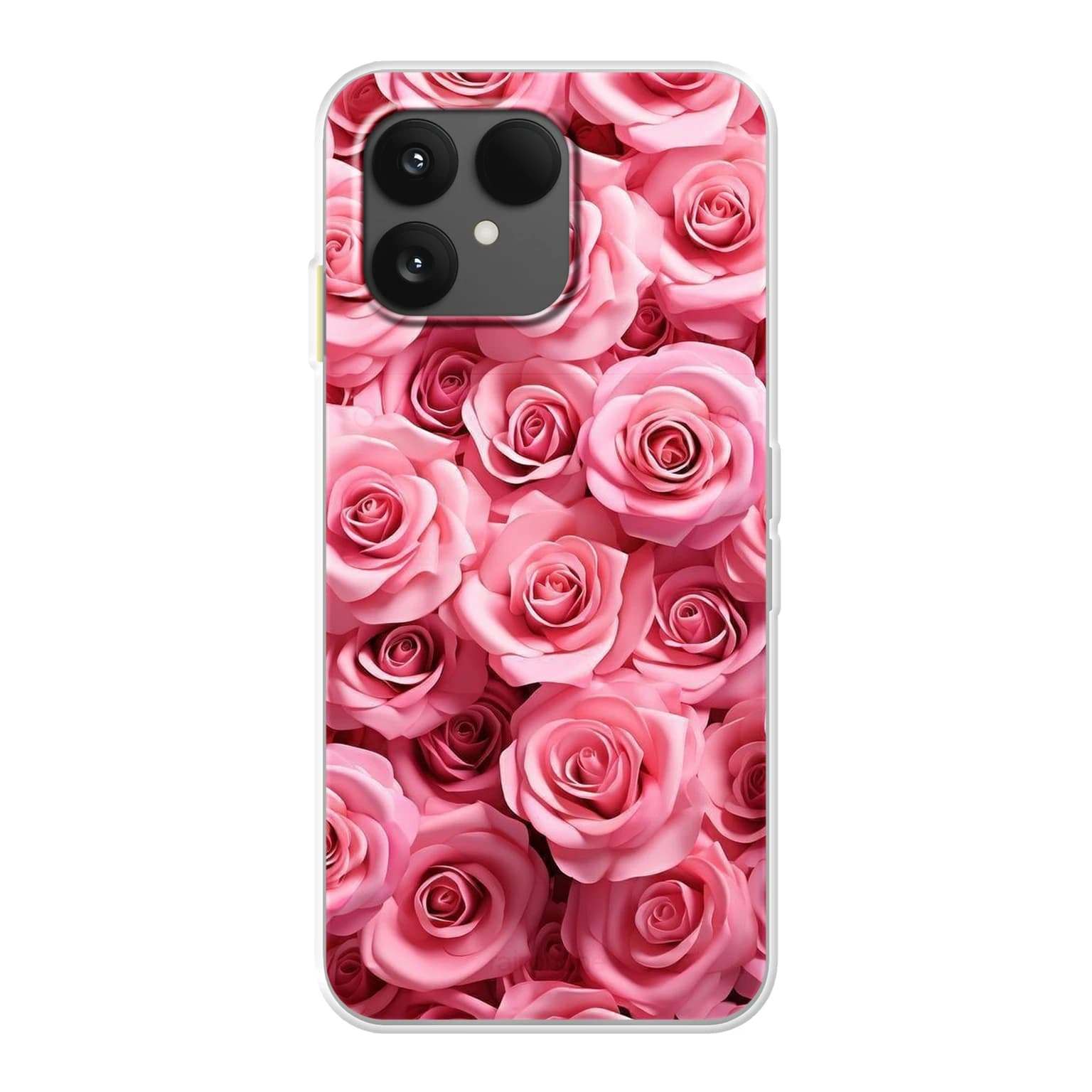 Transparent mjukt skal med namn för Fairphone 6 - Motiv: Blushing Rose Garden Design 1 (tryckt design)