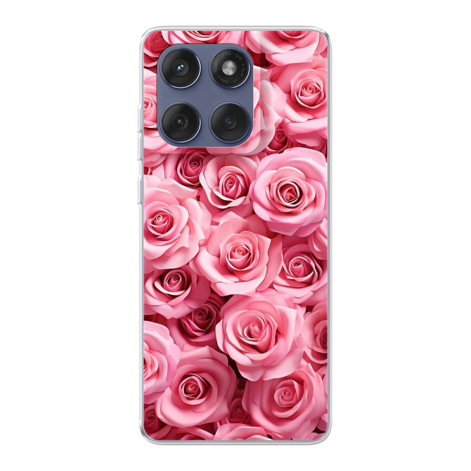 Transparent mjukt skal med namn för Motorola Edge 60 - Motiv: Blushing Rose Garden Design 1 (tryckt design)