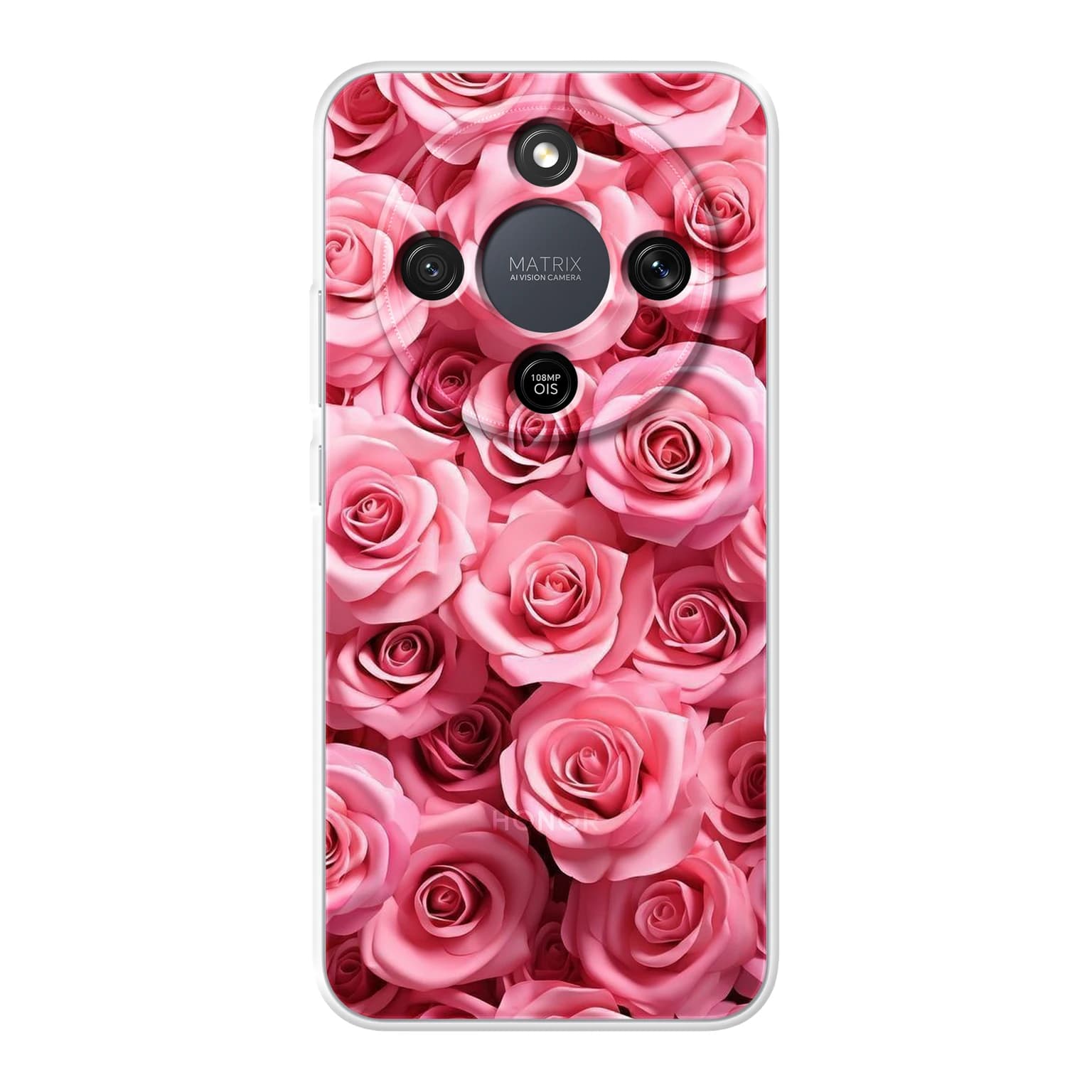 Transparent mjukt skal med namn för Honor MAGIC8 Lite - Motiv: Blushing Rose Garden Design 1 (tryckt design)