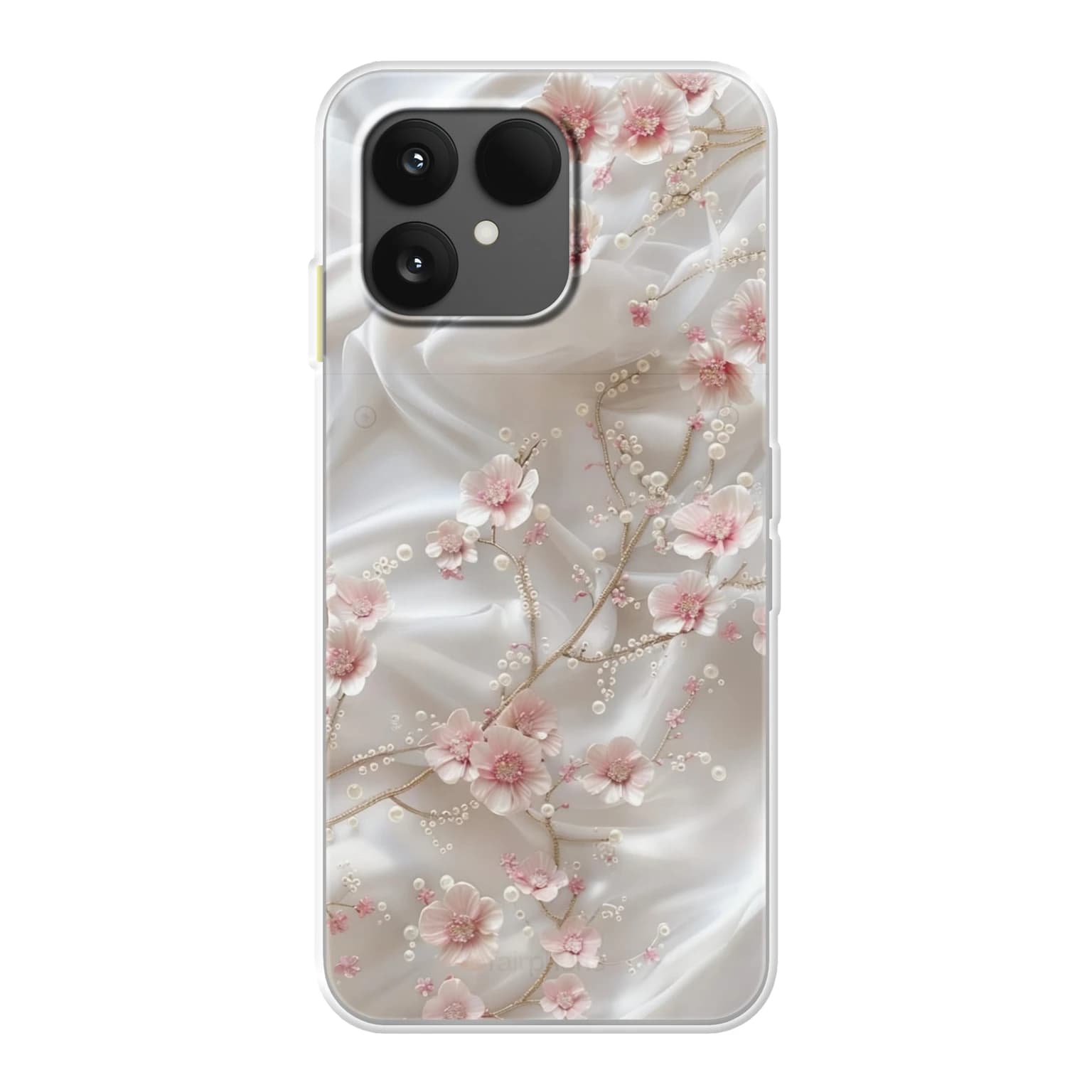 Transparent mjukt skal med namn för Fairphone 6 - Motiv: Graceful Pearl Blossom Design (tryckt design)