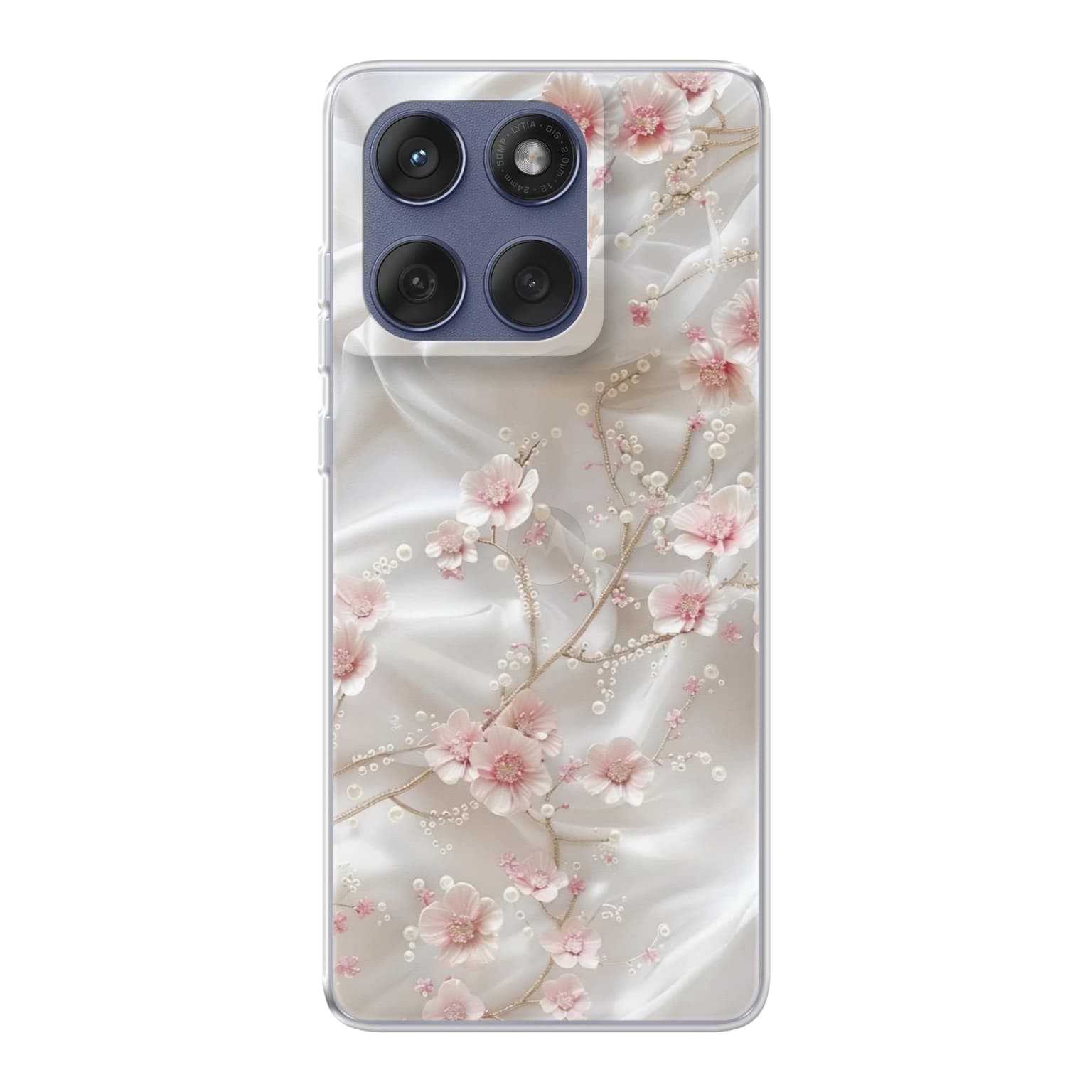 Transparent mjukt skal med namn för Motorola Edge 60 - Motiv: Graceful Pearl Blossom Design (tryckt design)