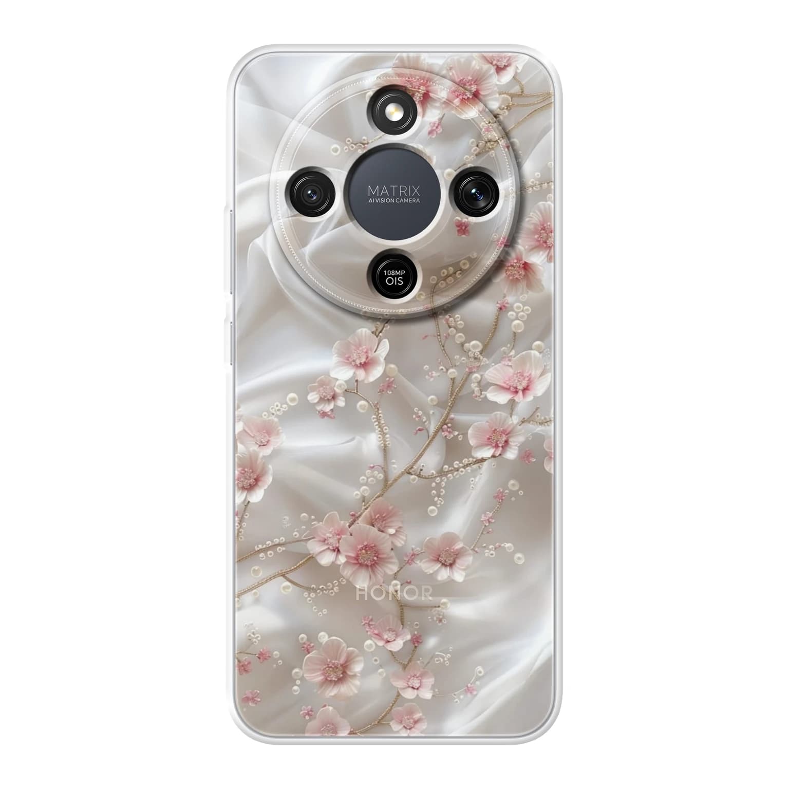 Transparent mjukt skal med namn för Honor MAGIC8 Lite - Motiv: Graceful Pearl Blossom Design (tryckt design)