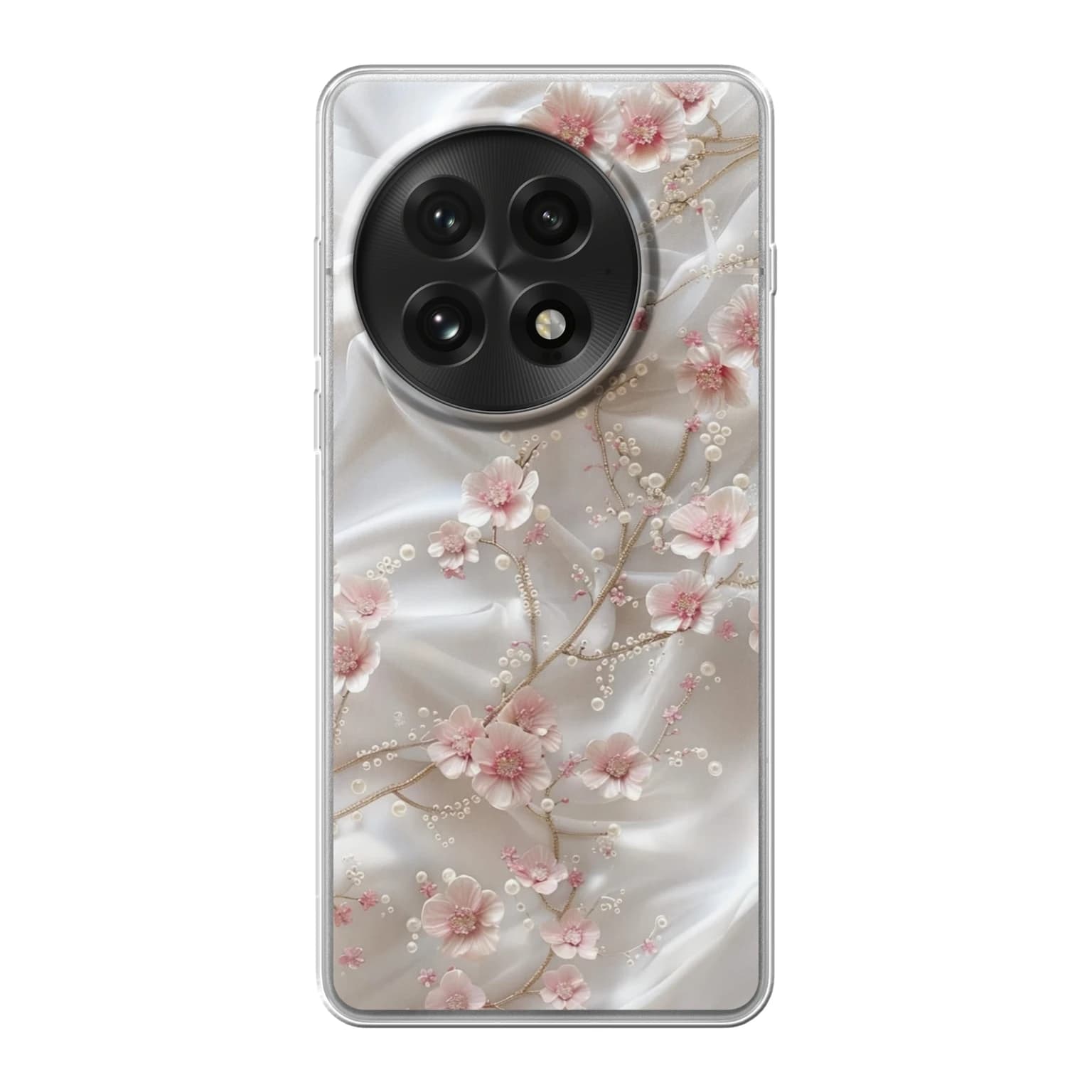 Transparent mjukt skal med namn för OnePlus 13 - Motiv: Graceful Pearl Blossom Design (tryckt design)