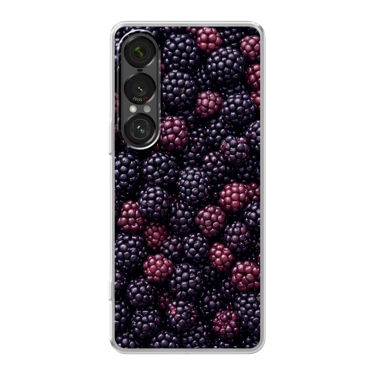 Transparent mjukt skal med namn för Sony Xperia 1 VII - Motiv: Blackberry Tumble Design (tryckt design)