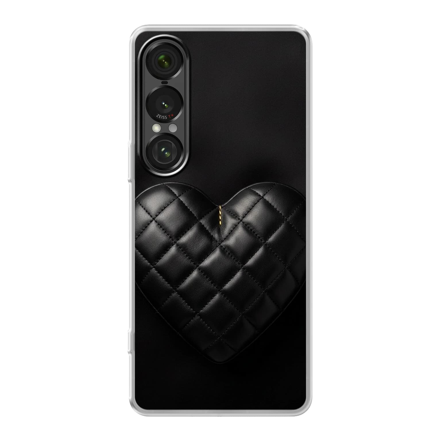 Transparent mjukt skal med namn för Sony Xperia 1 VII - Motiv: Quilted Lambskin Heart Design (tryckt design)