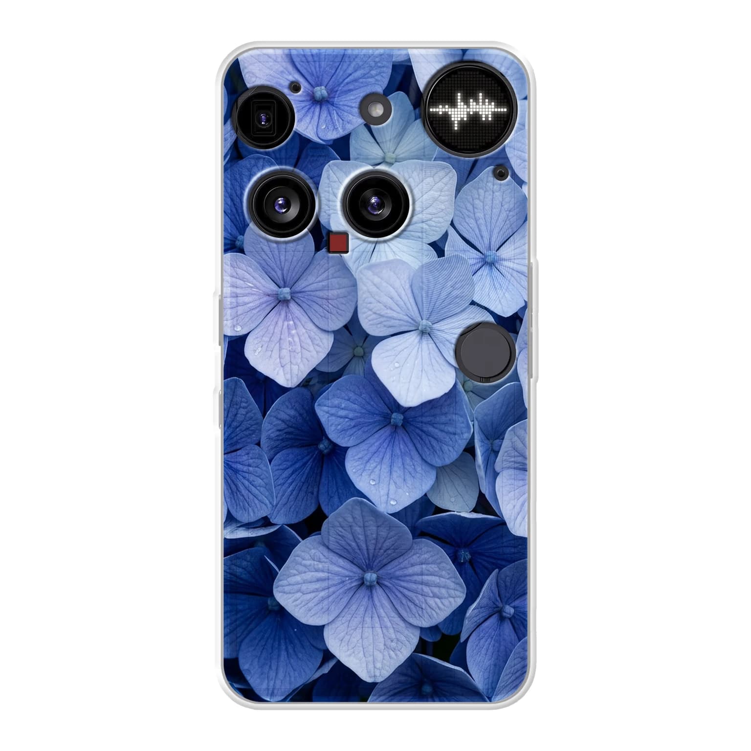 Transparent mjukt skal med namn för Nothing Phone (3) - Motiv: Blue Hydrangea Design (tryckt design)