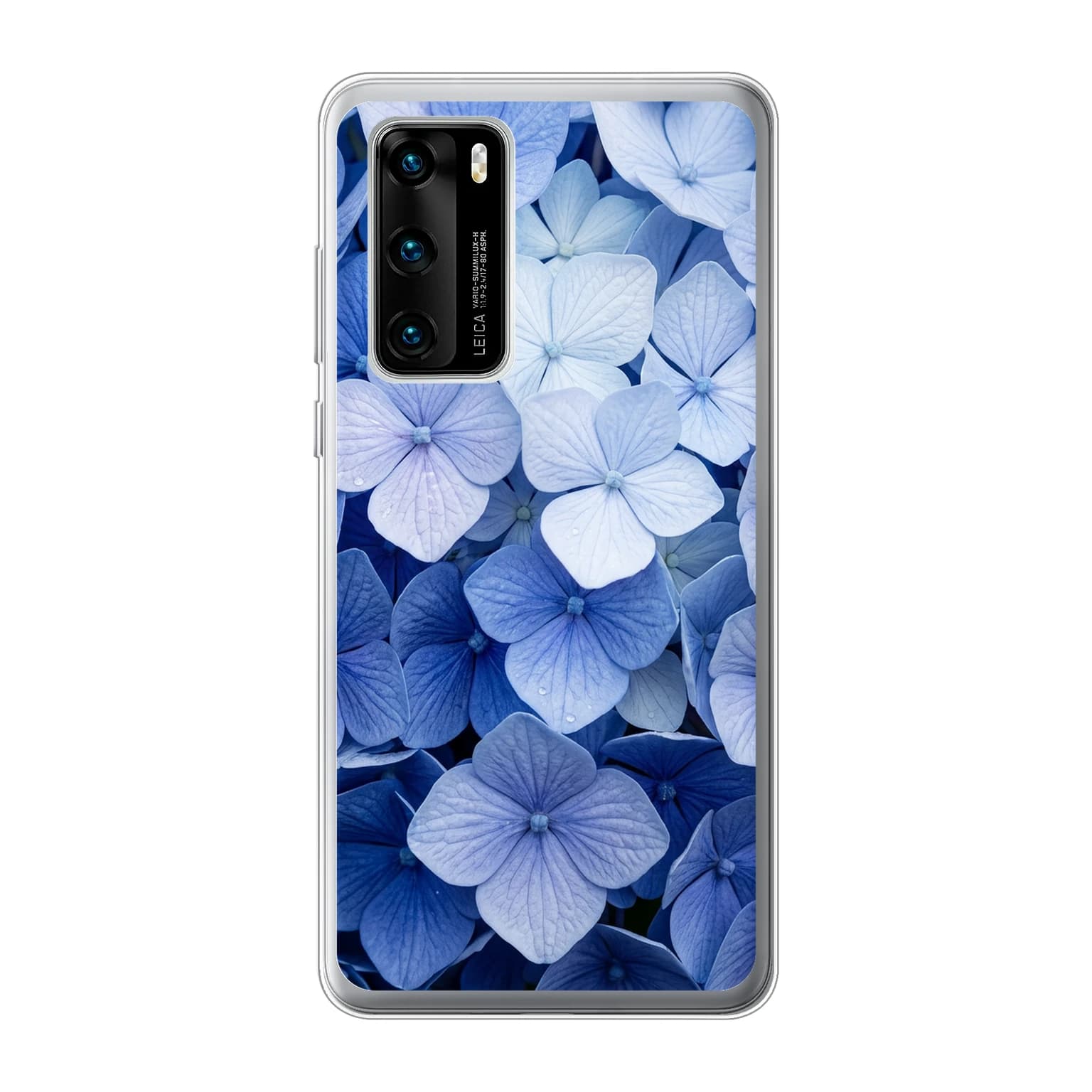 Transparent mjukt skal med namn för Huawei P40 - Motiv: Blue Hydrangea Design (tryckt design)