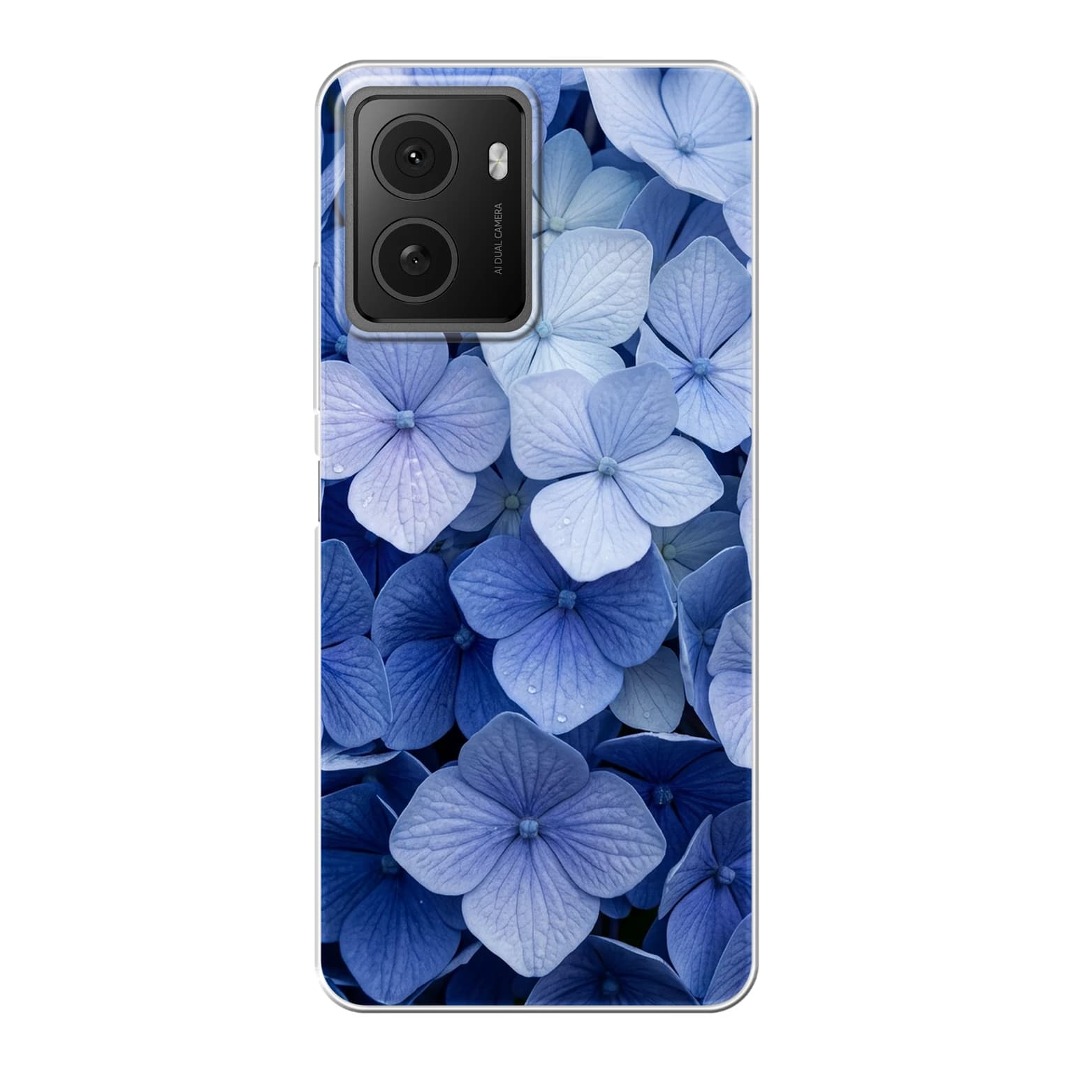 Transparent mjukt skal med namn för HMD Pulse Pro - Motiv: Blue Hydrangea Design (tryckt design)