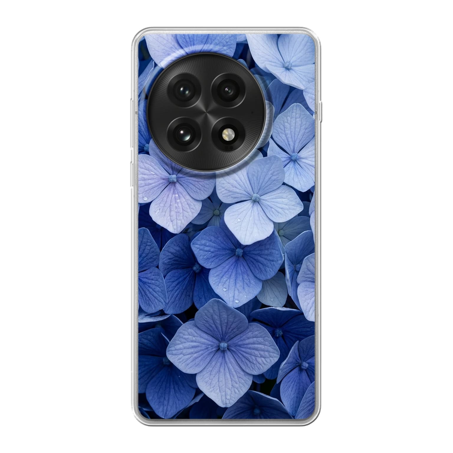 Transparent mjukt skal med namn för OnePlus 13 - Motiv: Blue Hydrangea Design (tryckt design)
